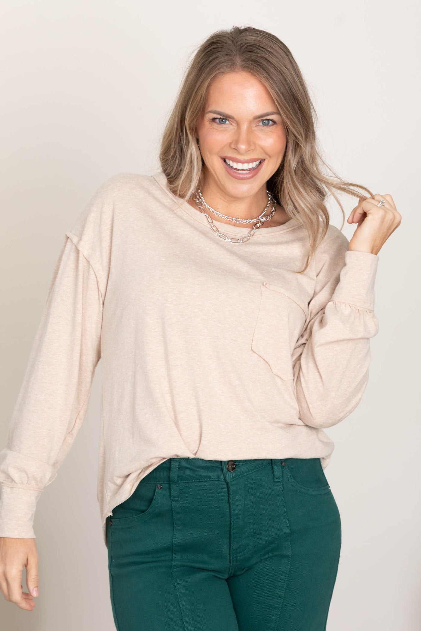 Solid Knit Long Sleeve Pocket Tee