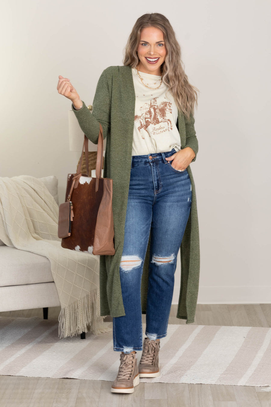 Heathered Open Duster Cardigans With Slits