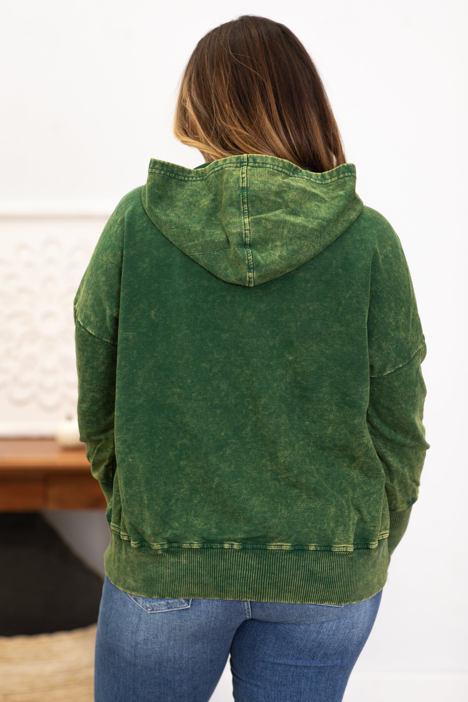 Hunter Green Washed French Terry Hoodie