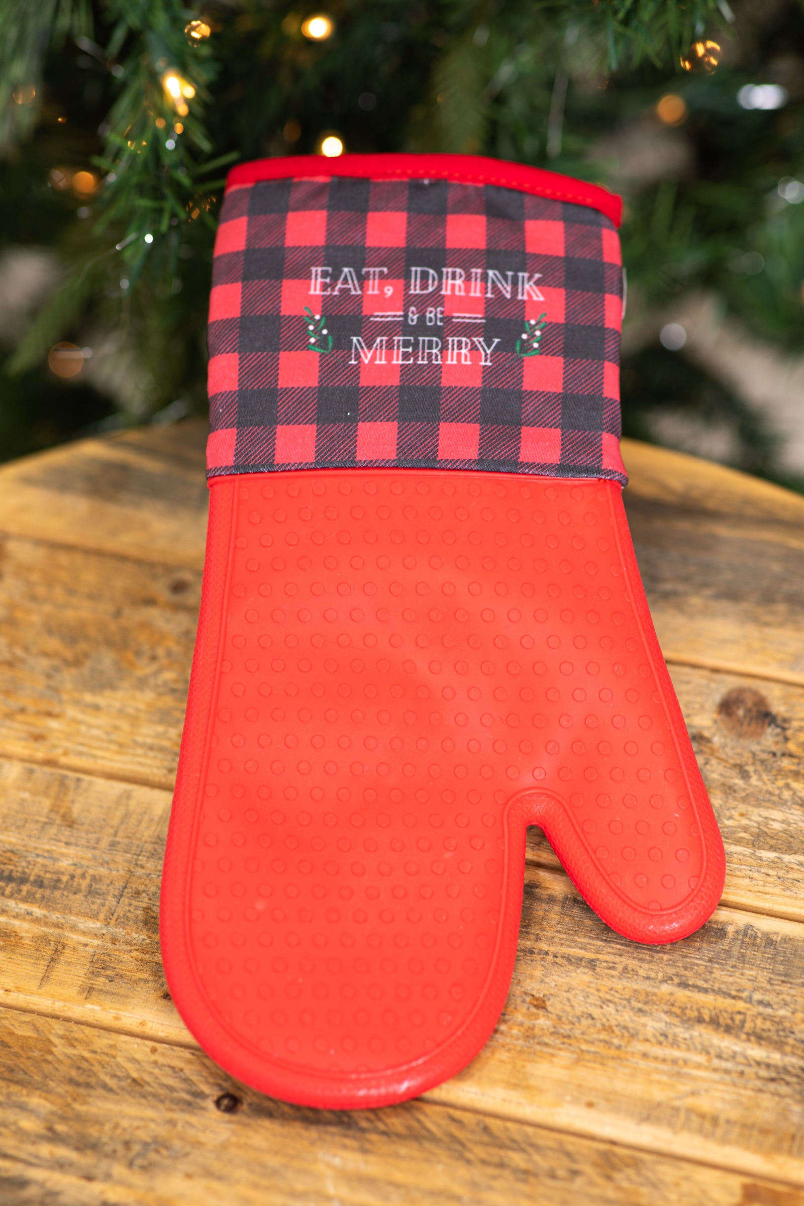 Red Buffalo Plaid Eat Drink Be Merry Oven Mitt