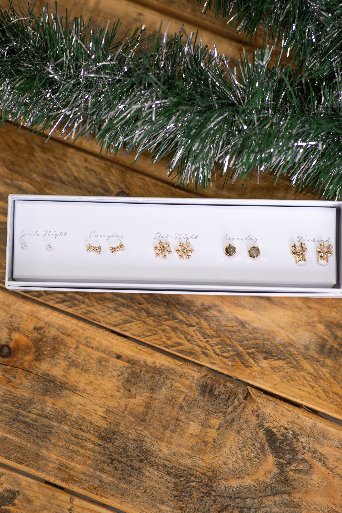 Gold 5 Piece Christmas Earring Set- Reindeer