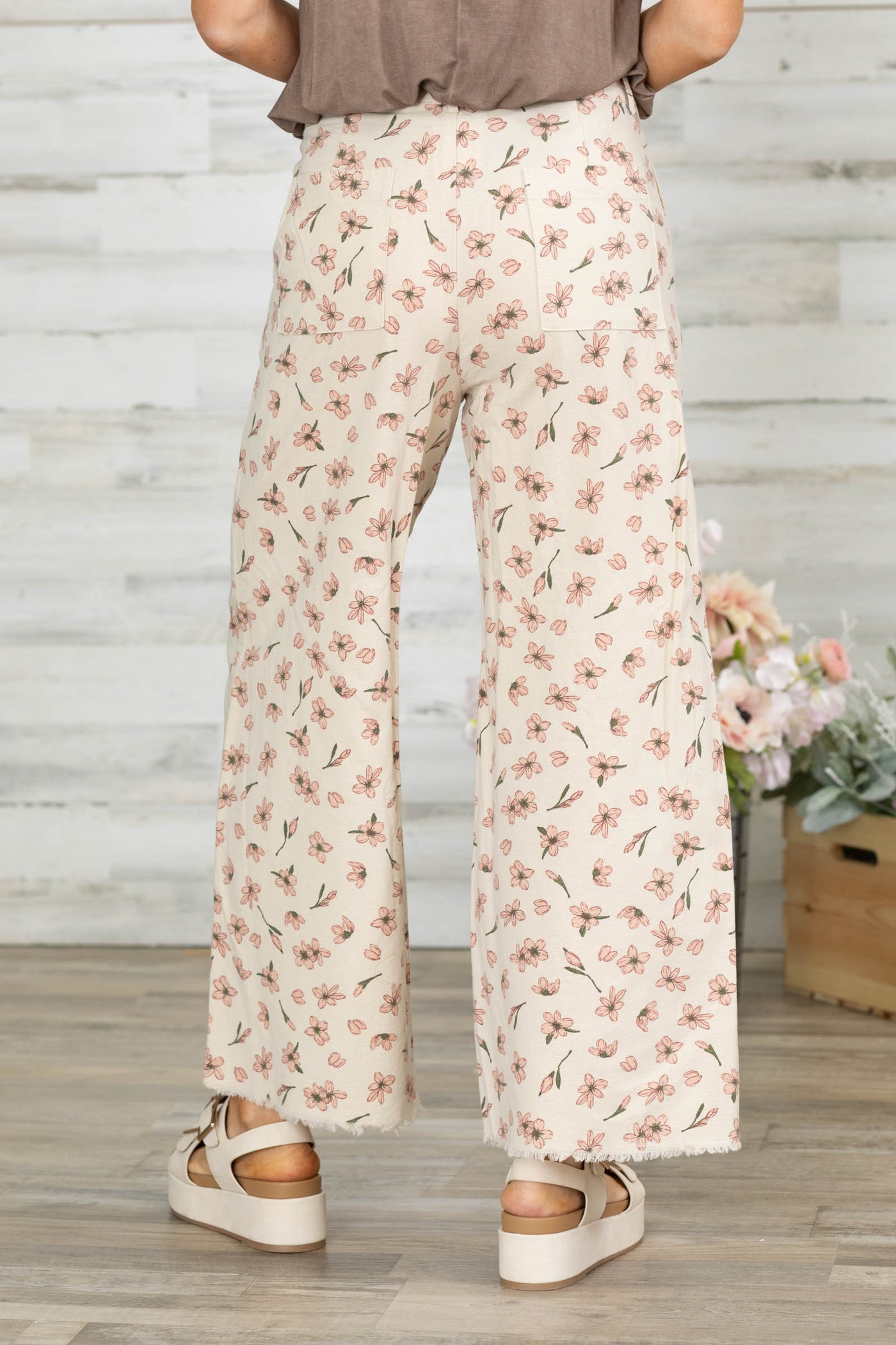 Oatmeal Spring Blossom Trouser Pants