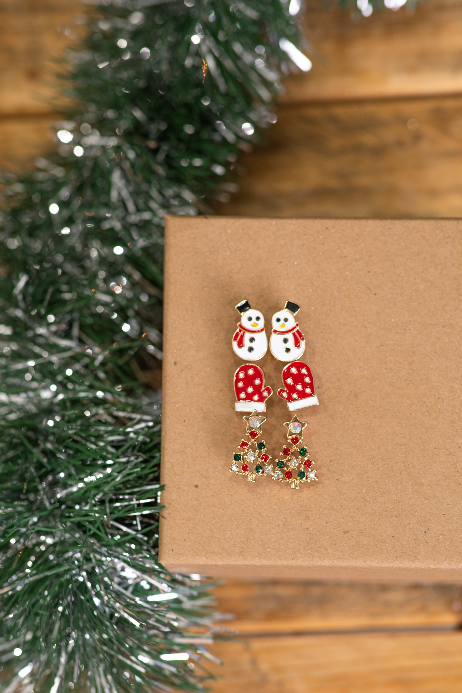 Gold Christmas Earring Set- Snowman