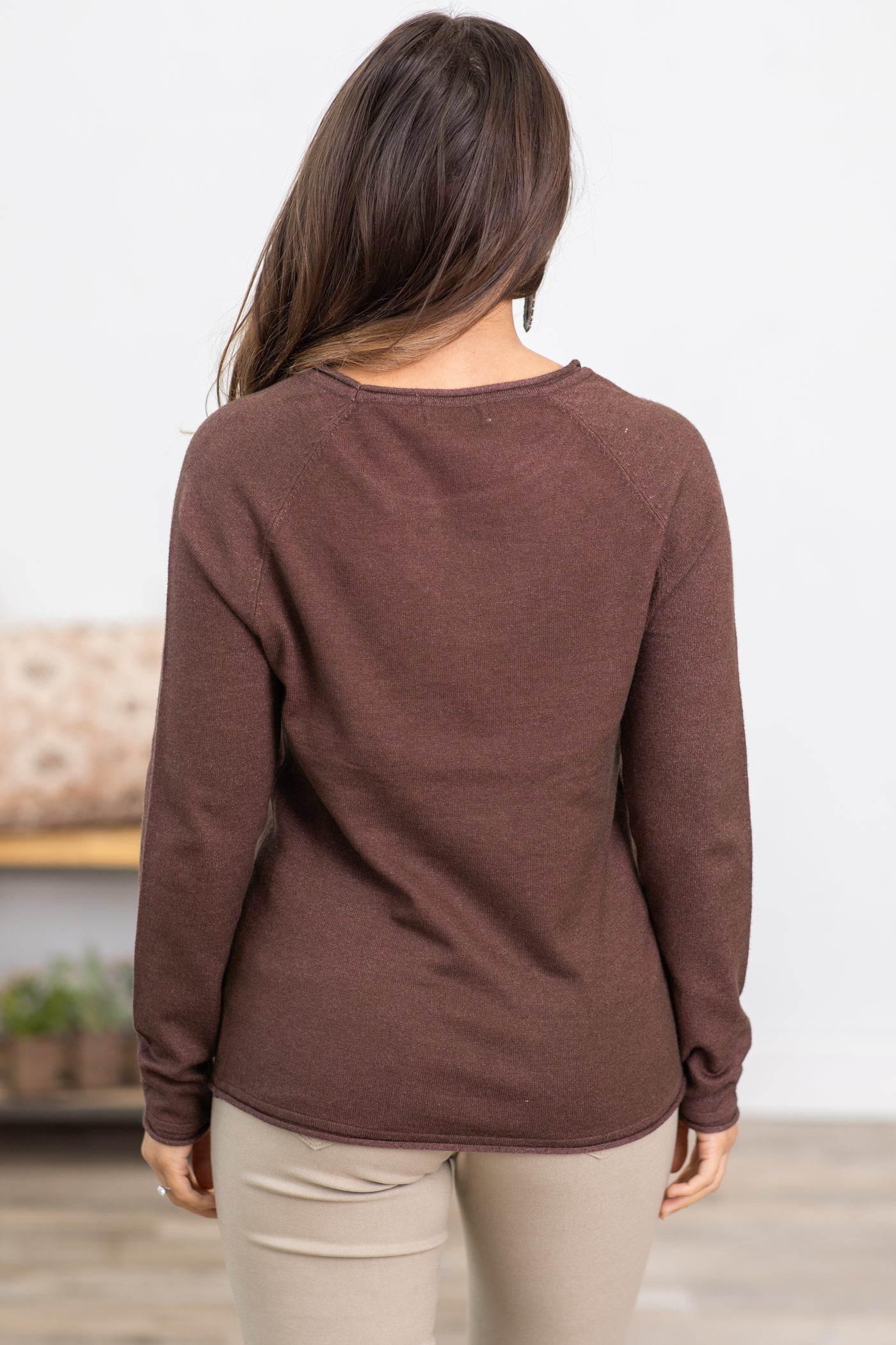 Brown Round Neck Basic Sweater