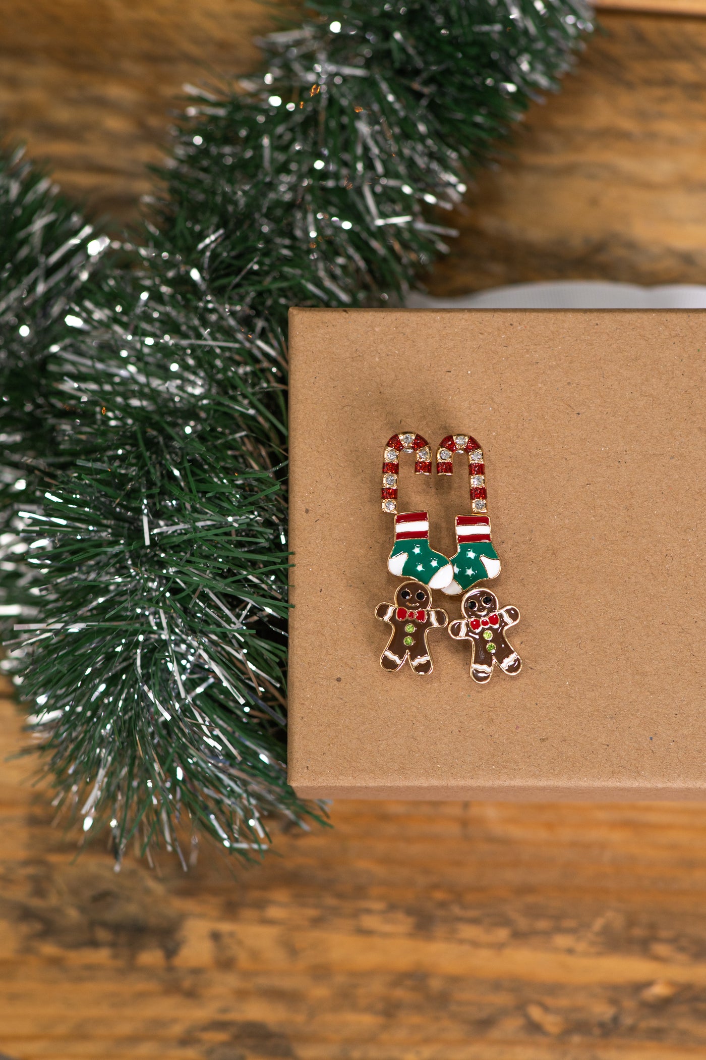 Gold Christmas Earring Set- Candy Cane