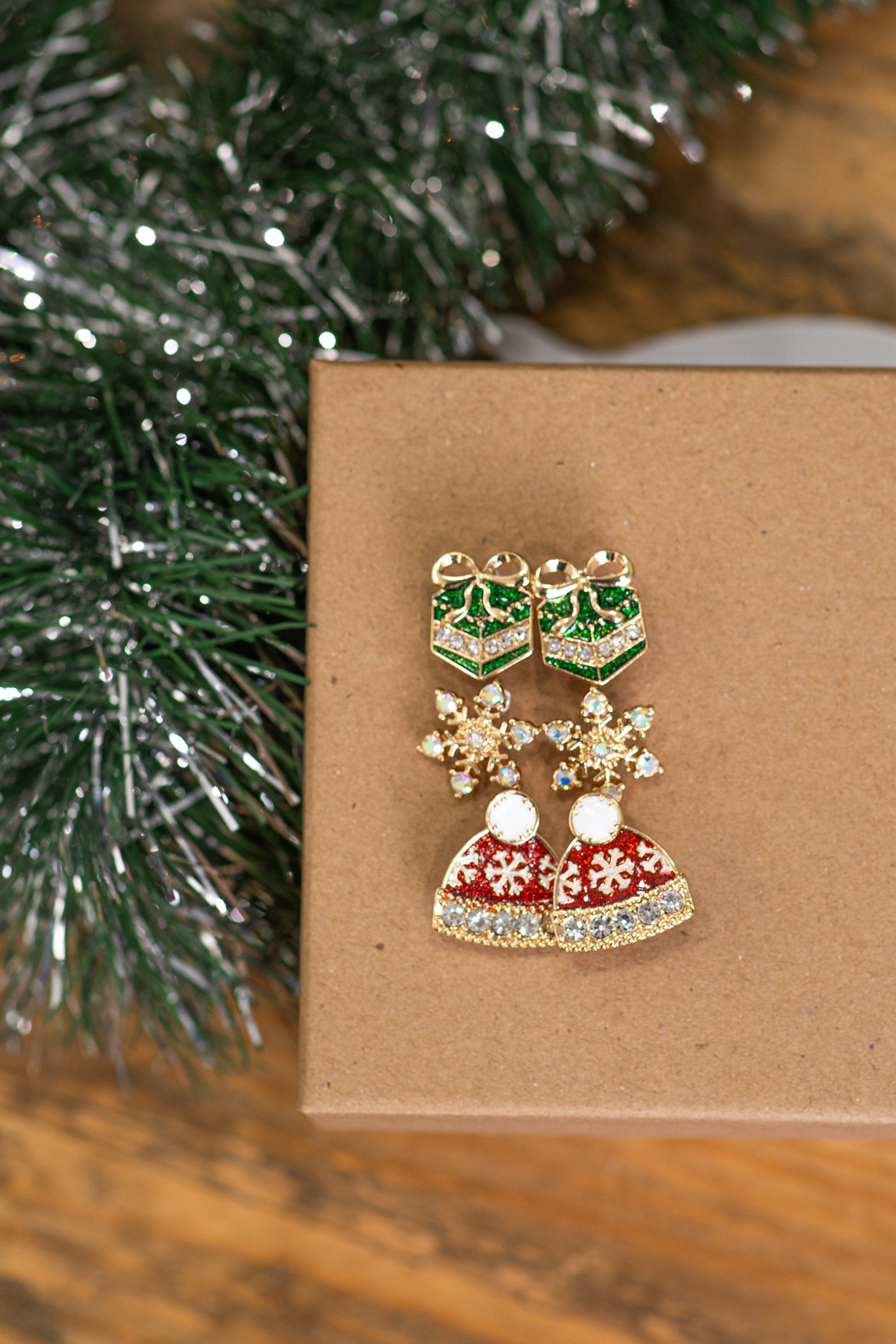 Gold Christmas Earring Set- Snowflake