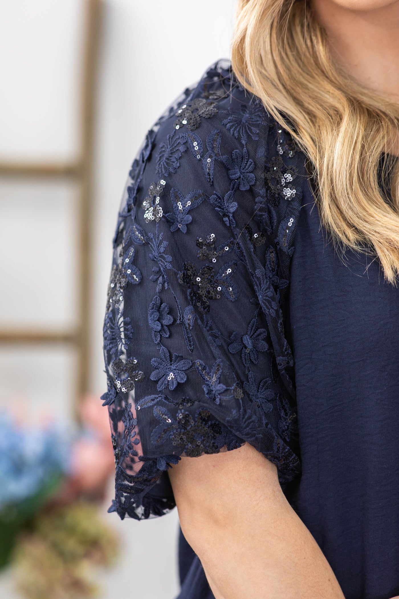 Navy With Sequin Short Sleeve Dress Filly Flair Navy With Sequin Short Sleeve Dress Filly Flair