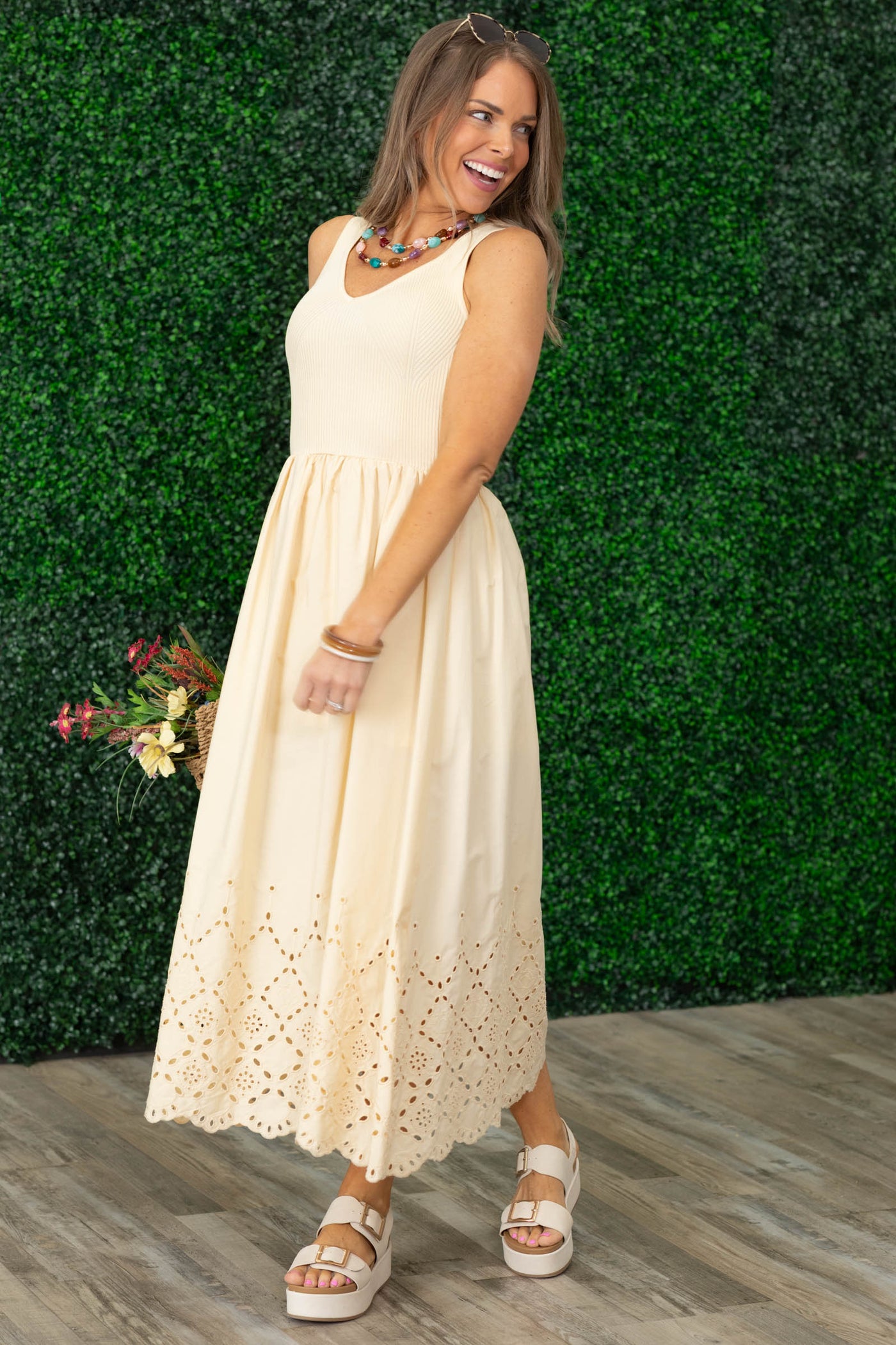 Butter Yellow Eyelet Hem Detail Midi Dress Butter Yellow Eyelet Hem Detail Midi Dress