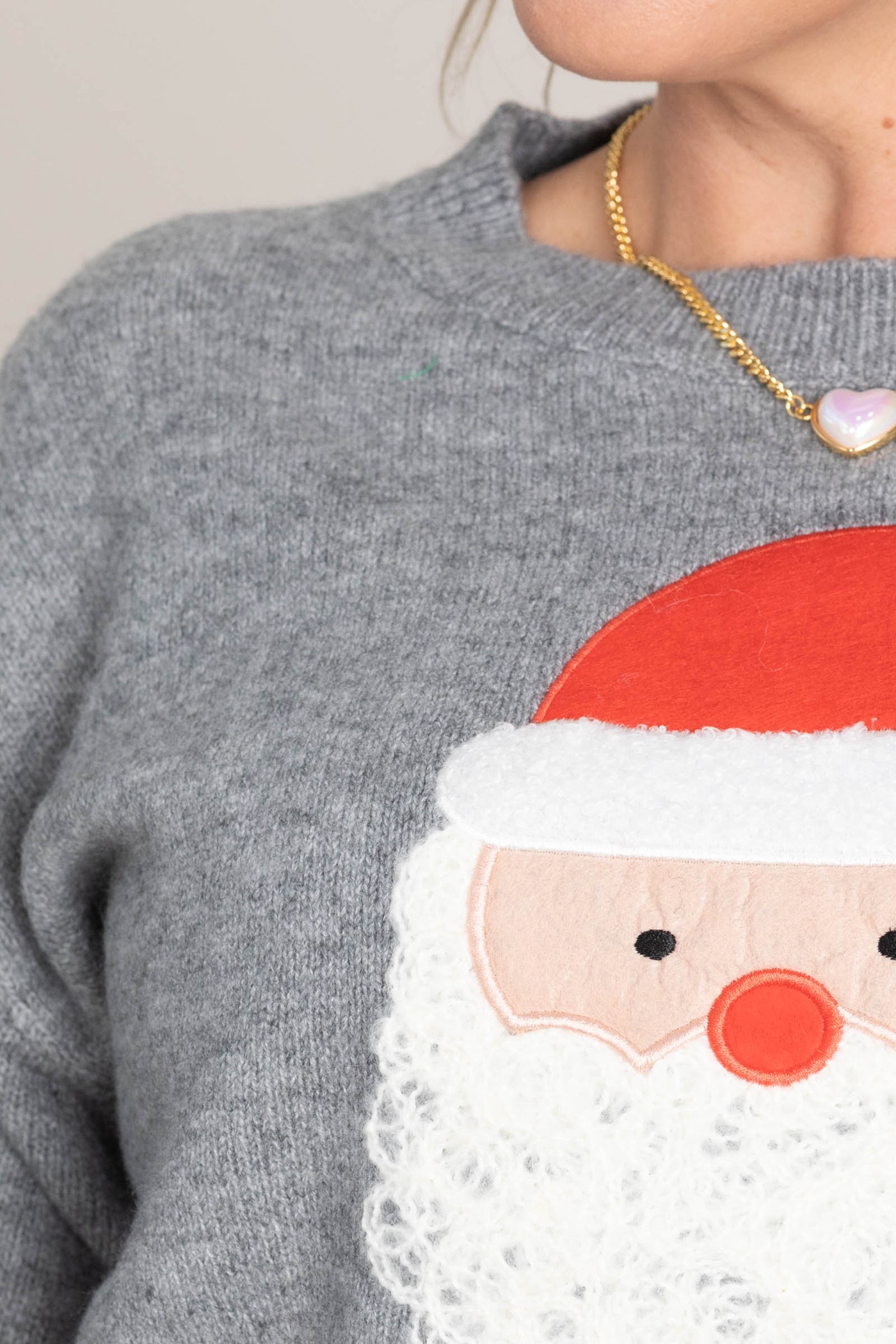 Grey Santa Face Chenille Sweater