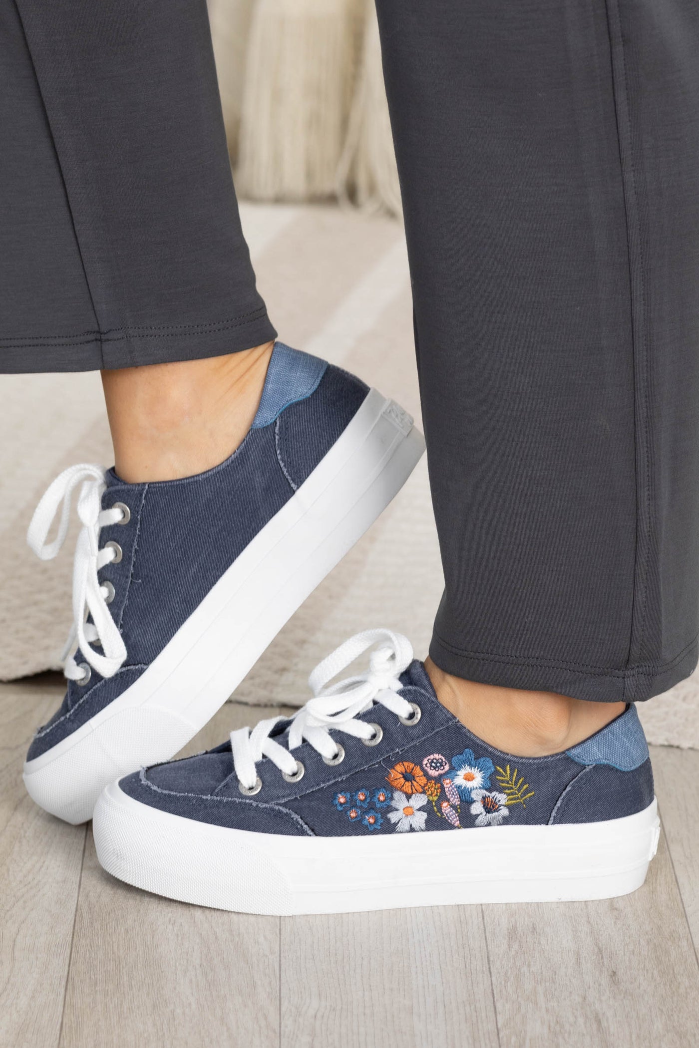 Blowfish Floral Embroidered Platform Sneakers