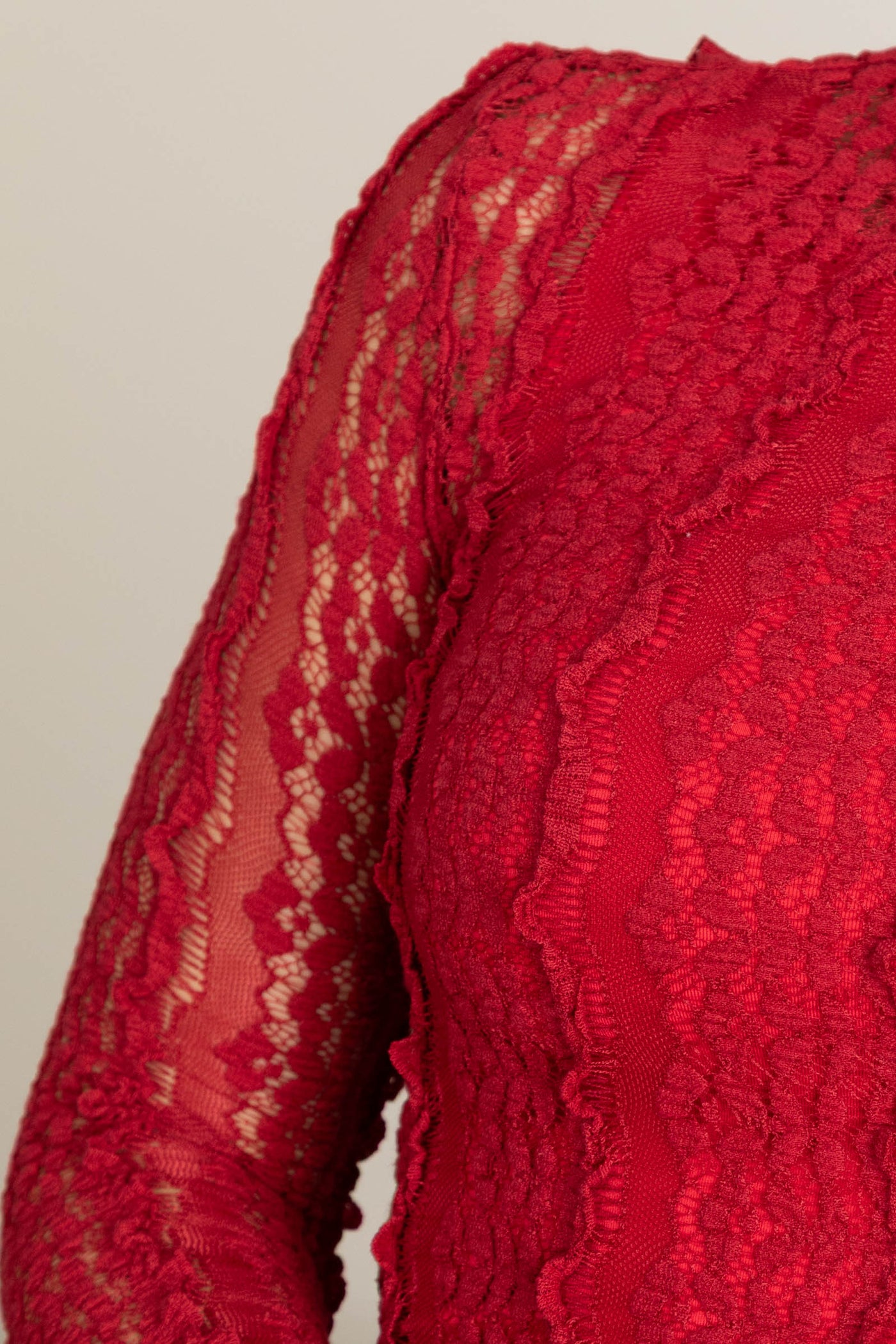 Red Sheer Lace Knit Top