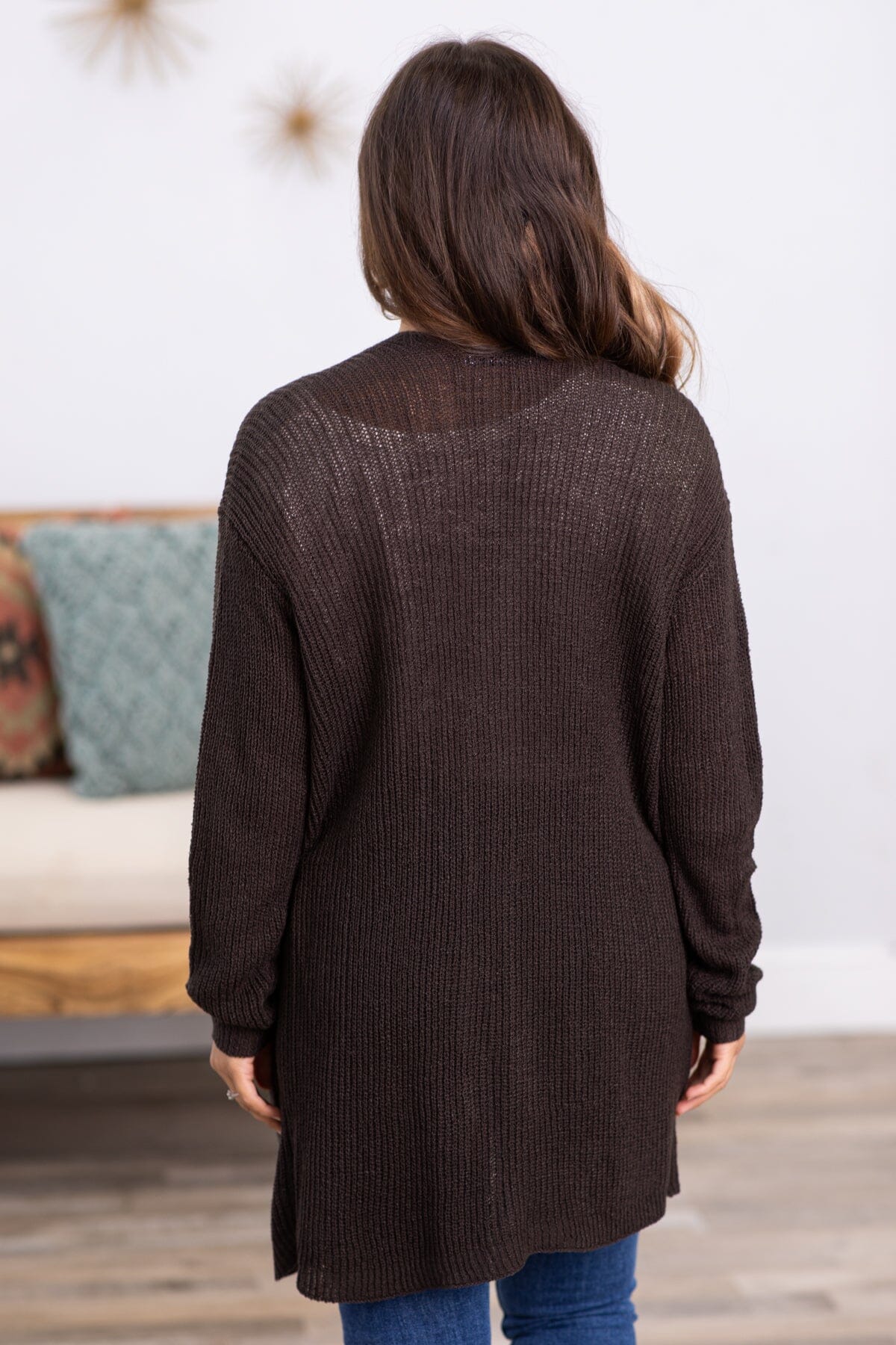 Brown Sweater Cardigan With Pockets - Filly Flair