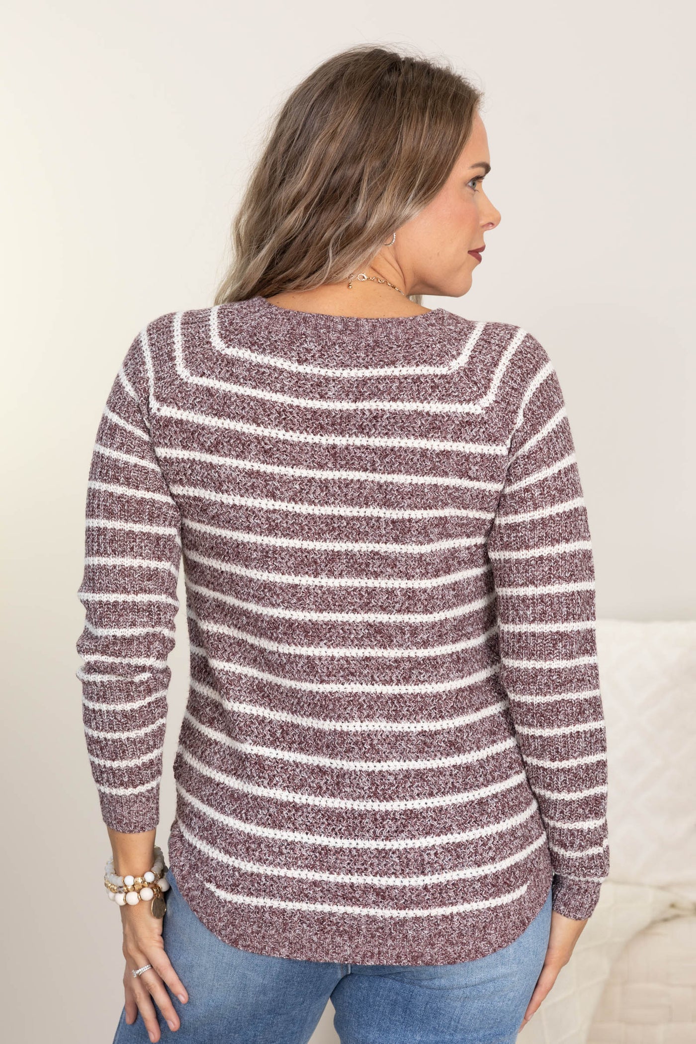 Heathered Maroon Waffle Striped Sweater