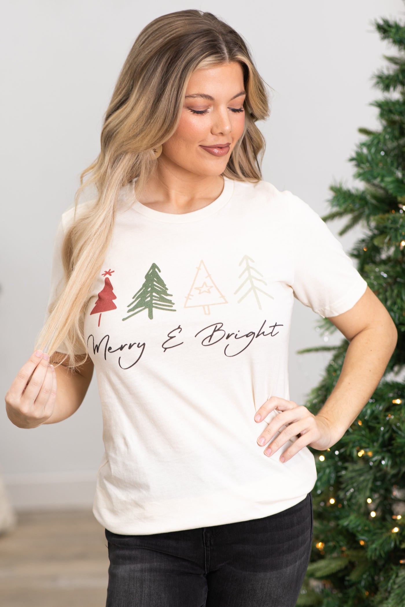 Ivory Merry & Bright Trees Graphic Tee