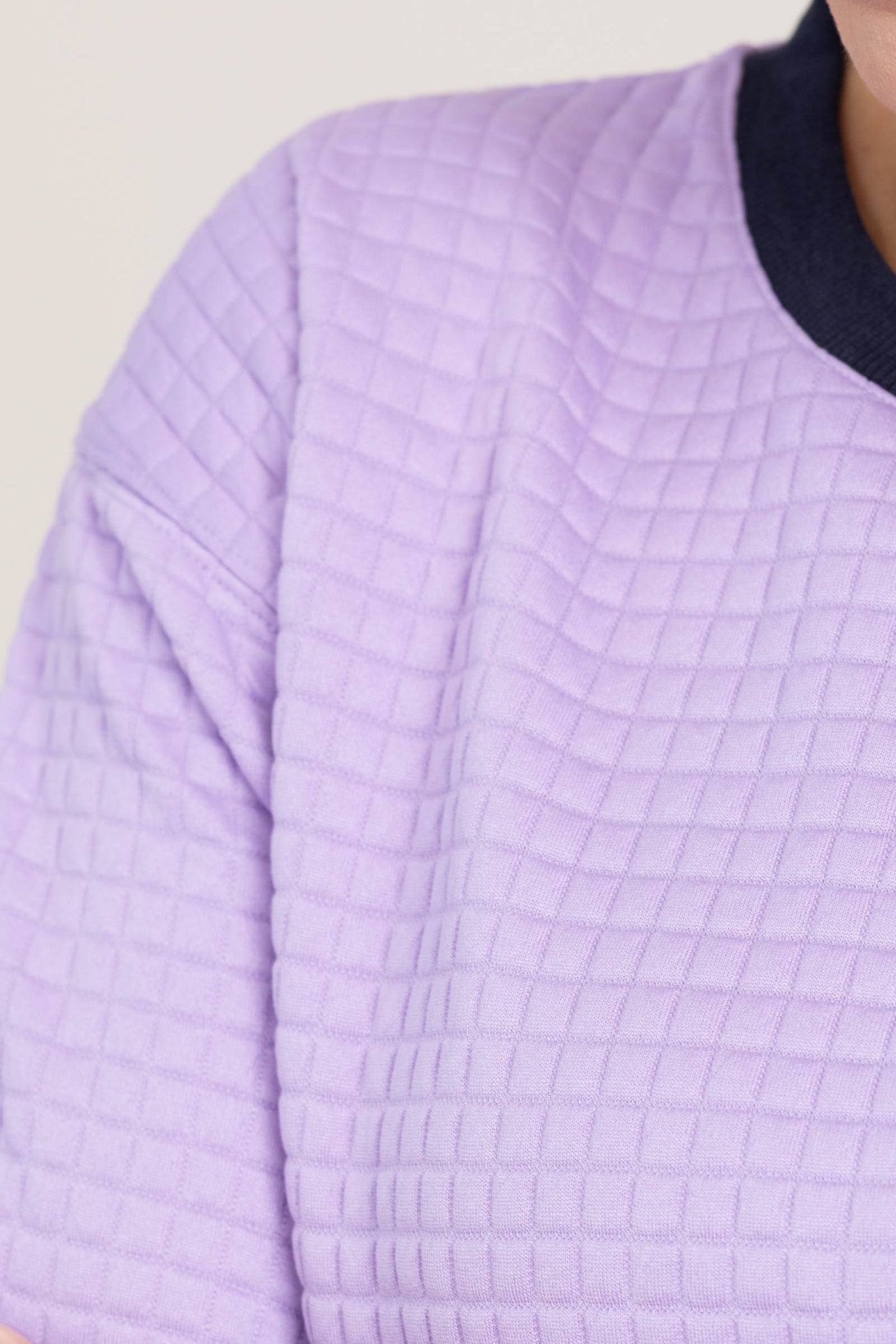 Quilted Contrast Band Crewneck Top