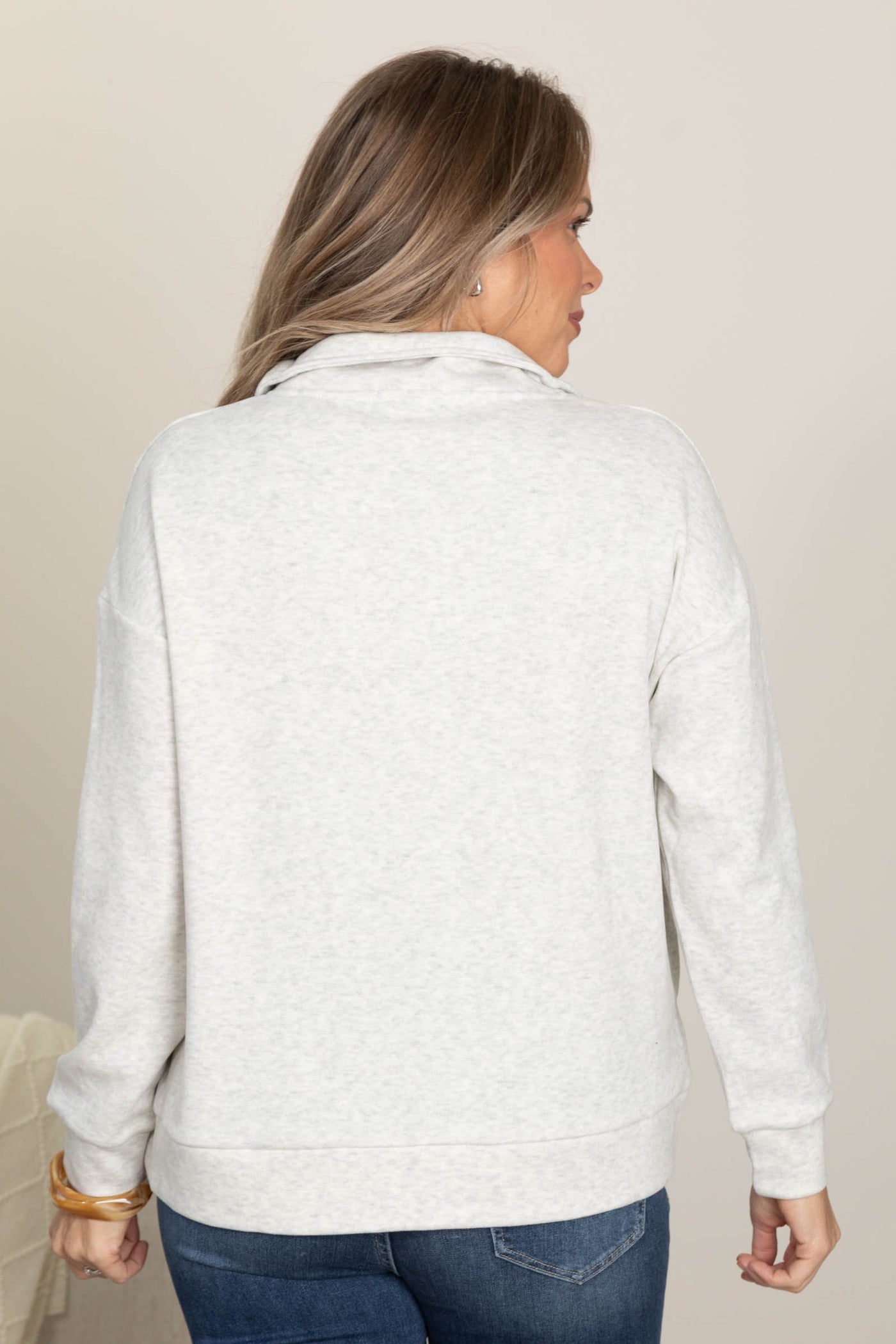 Heather Grey French Terry High Neck 3/4 Zip Up