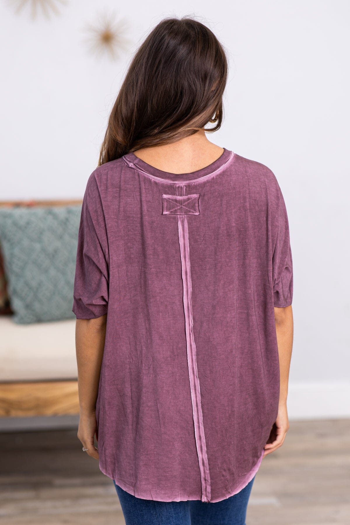 Mauve Washed Dolman Sleeve Top - Filly Flair