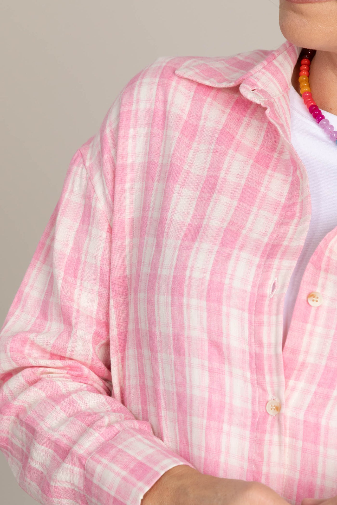 Pink Plaid Button Up Woven Top