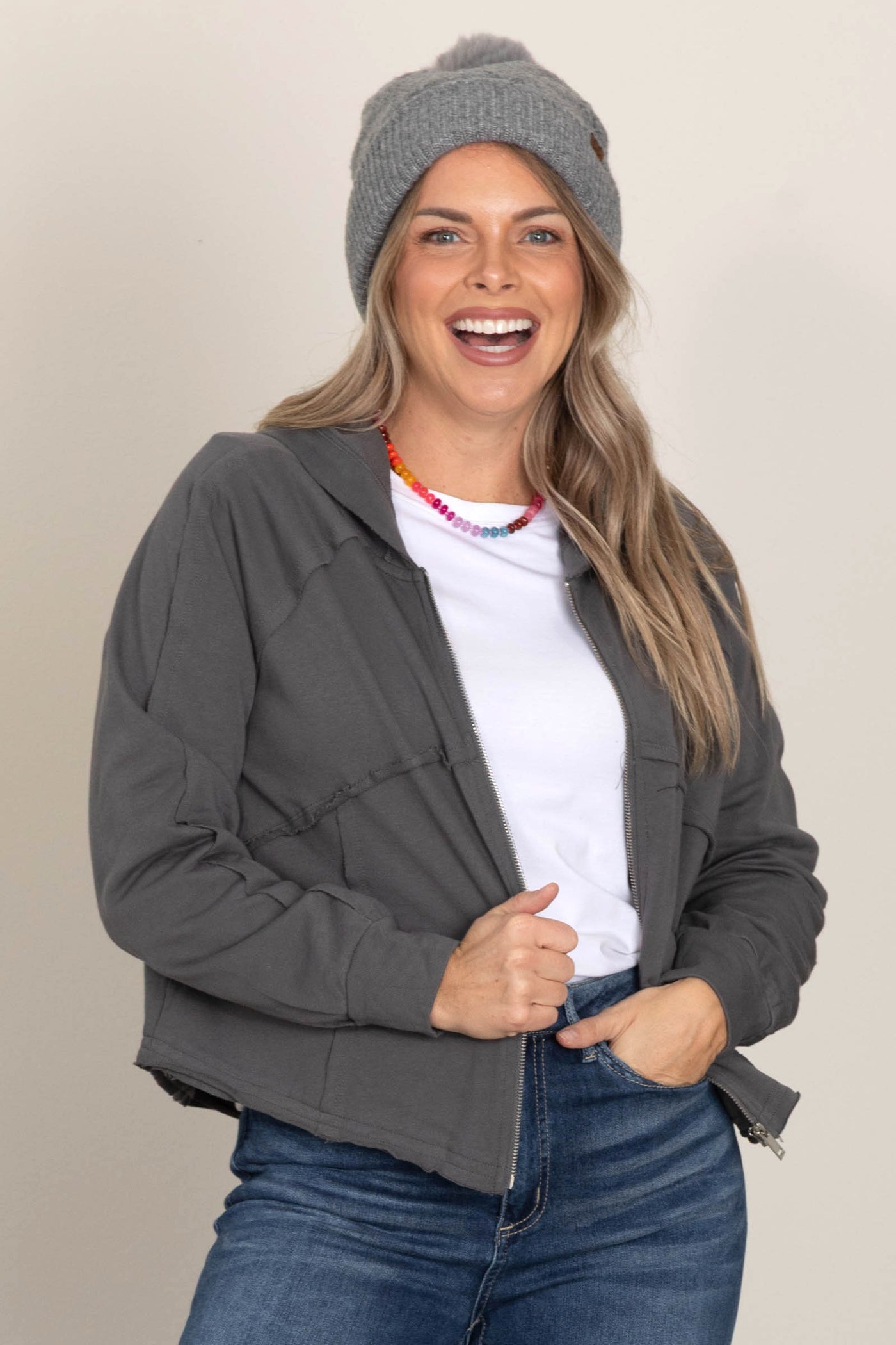 Charcoal Hoodie With Seam Detail