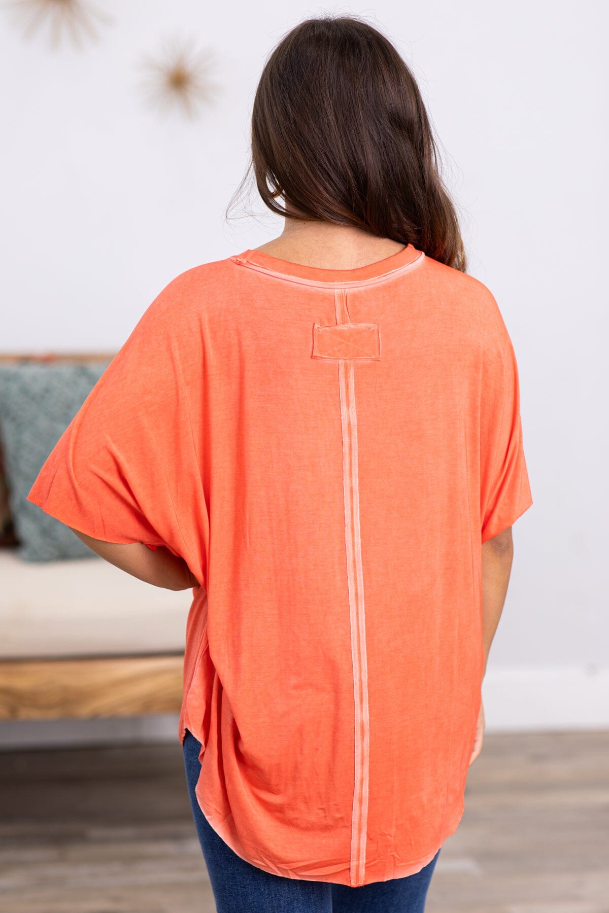 Coral Washed Dolman Sleeve Top - Filly Flair