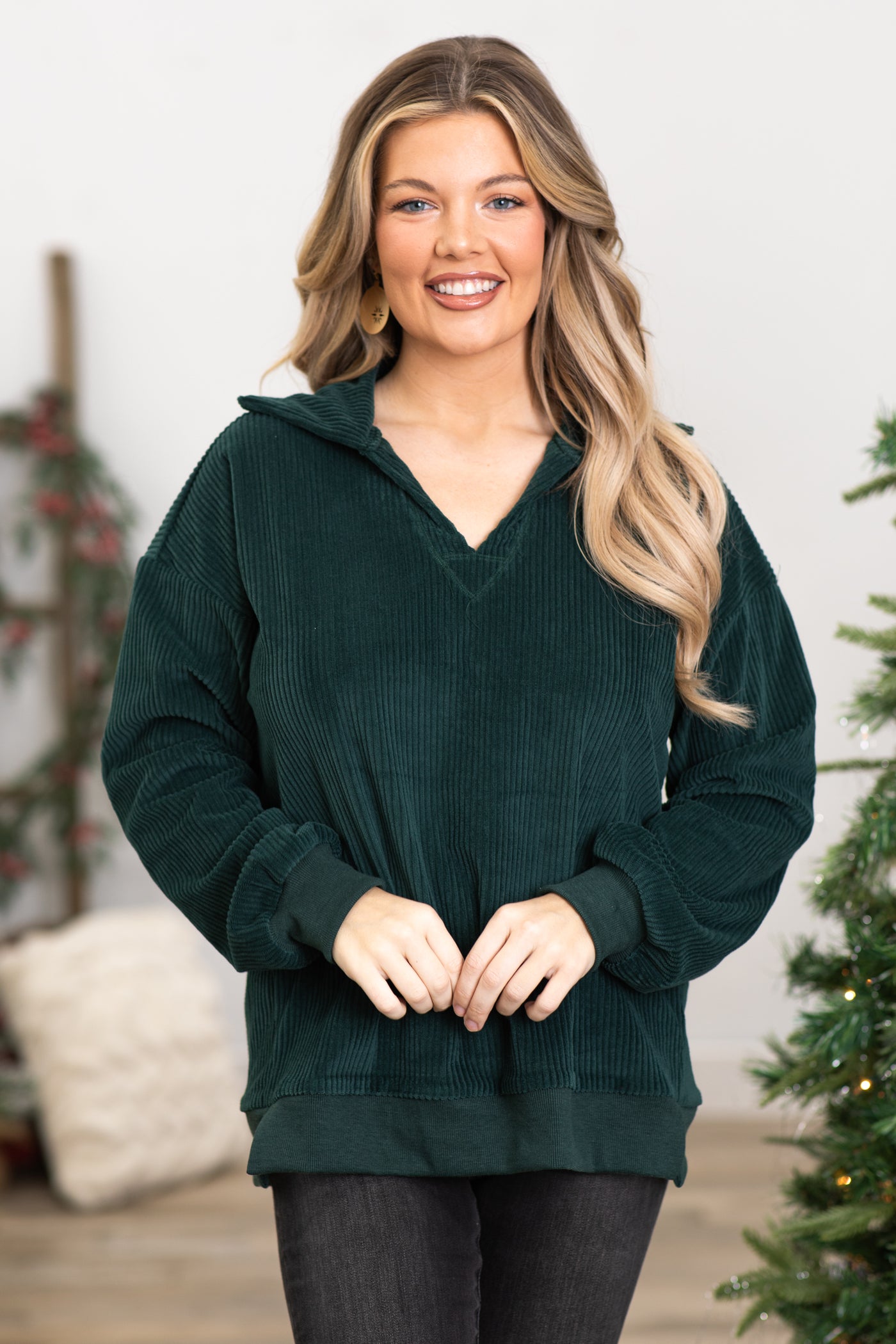 Emerald Green Corduroy Pullover With Stretch