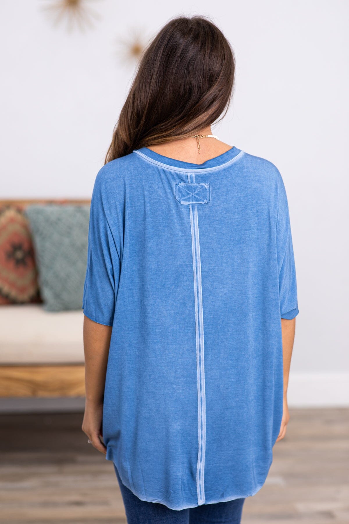 Dusty Blue Washed Dolman Sleeve Top - Filly Flair