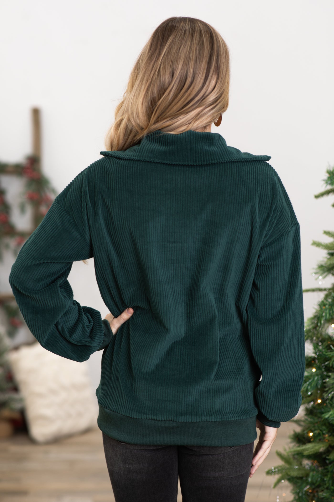 Emerald Green Corduroy Pullover With Stretch