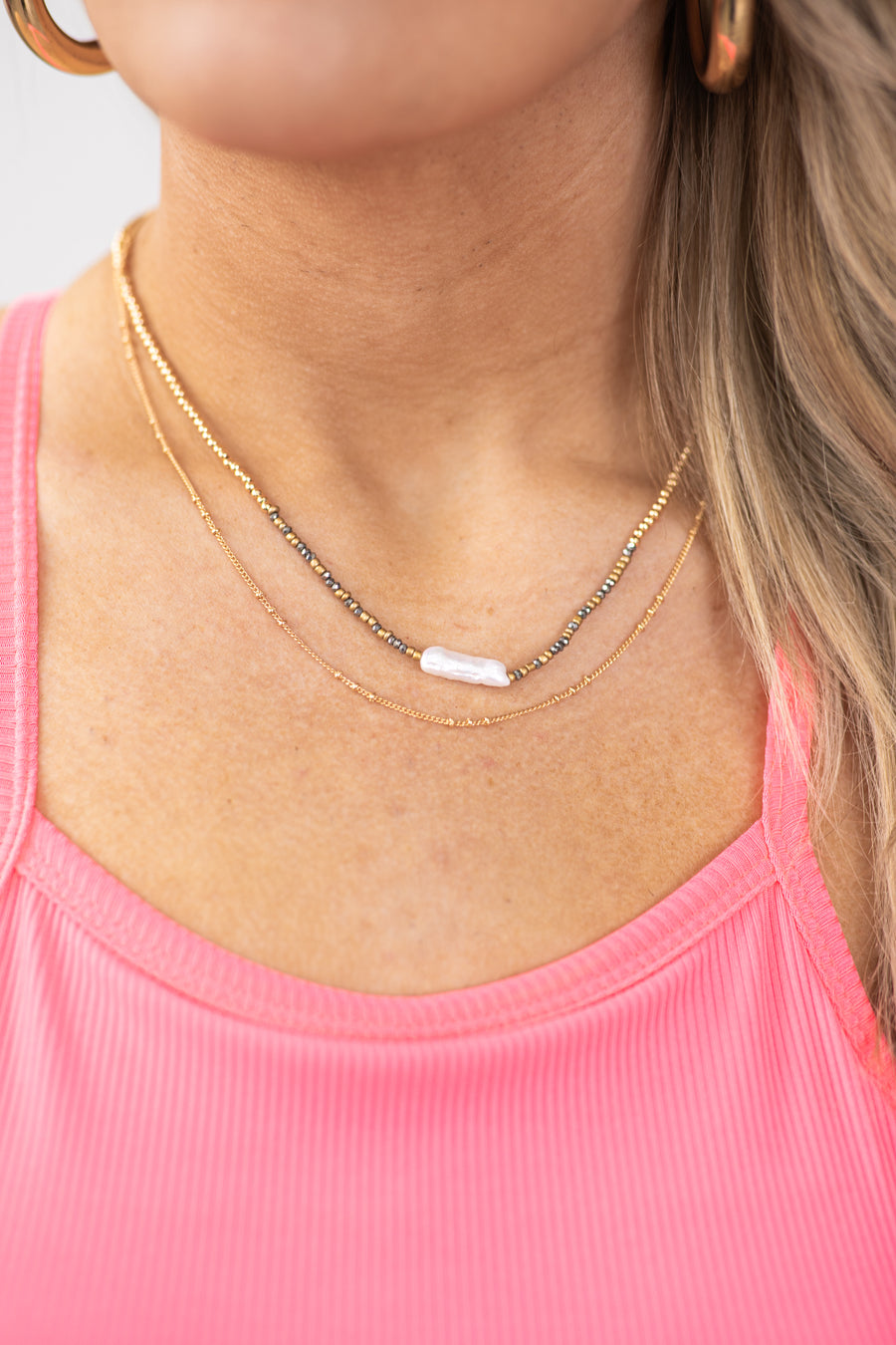 Gold With Pearl Beaded Necklace