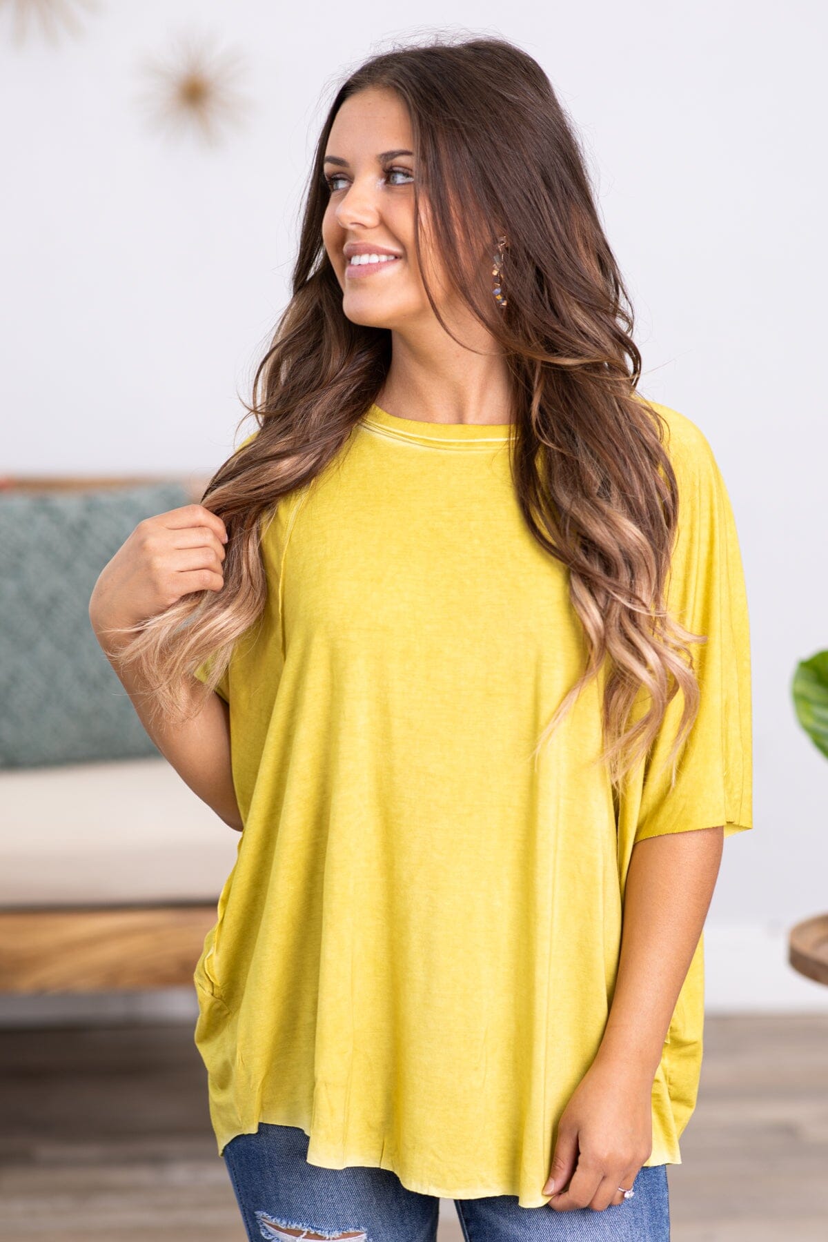 Light Olive Washed Dolman Sleeve Top - Filly Flair