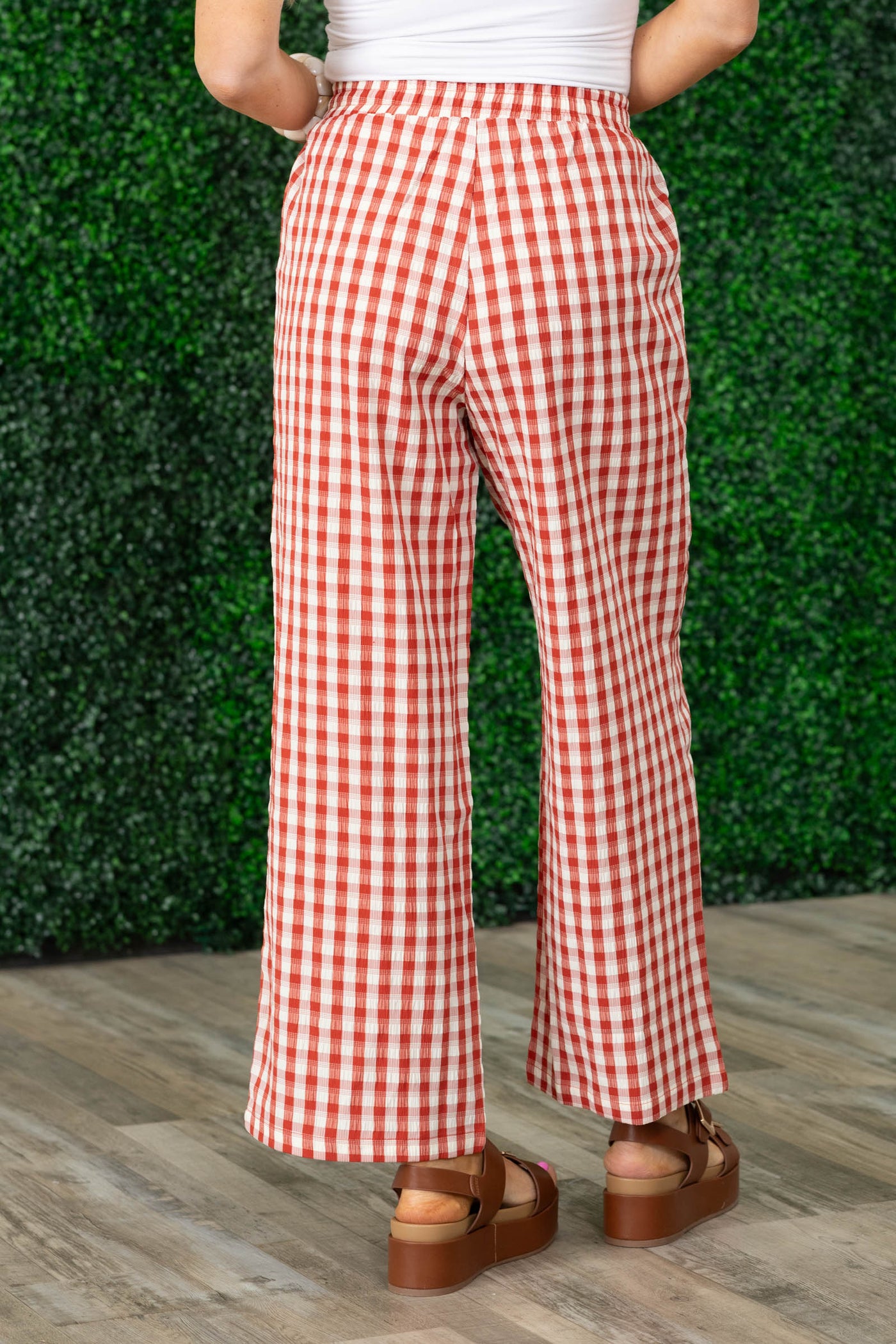 Red Checkered Elastic Waist Pants