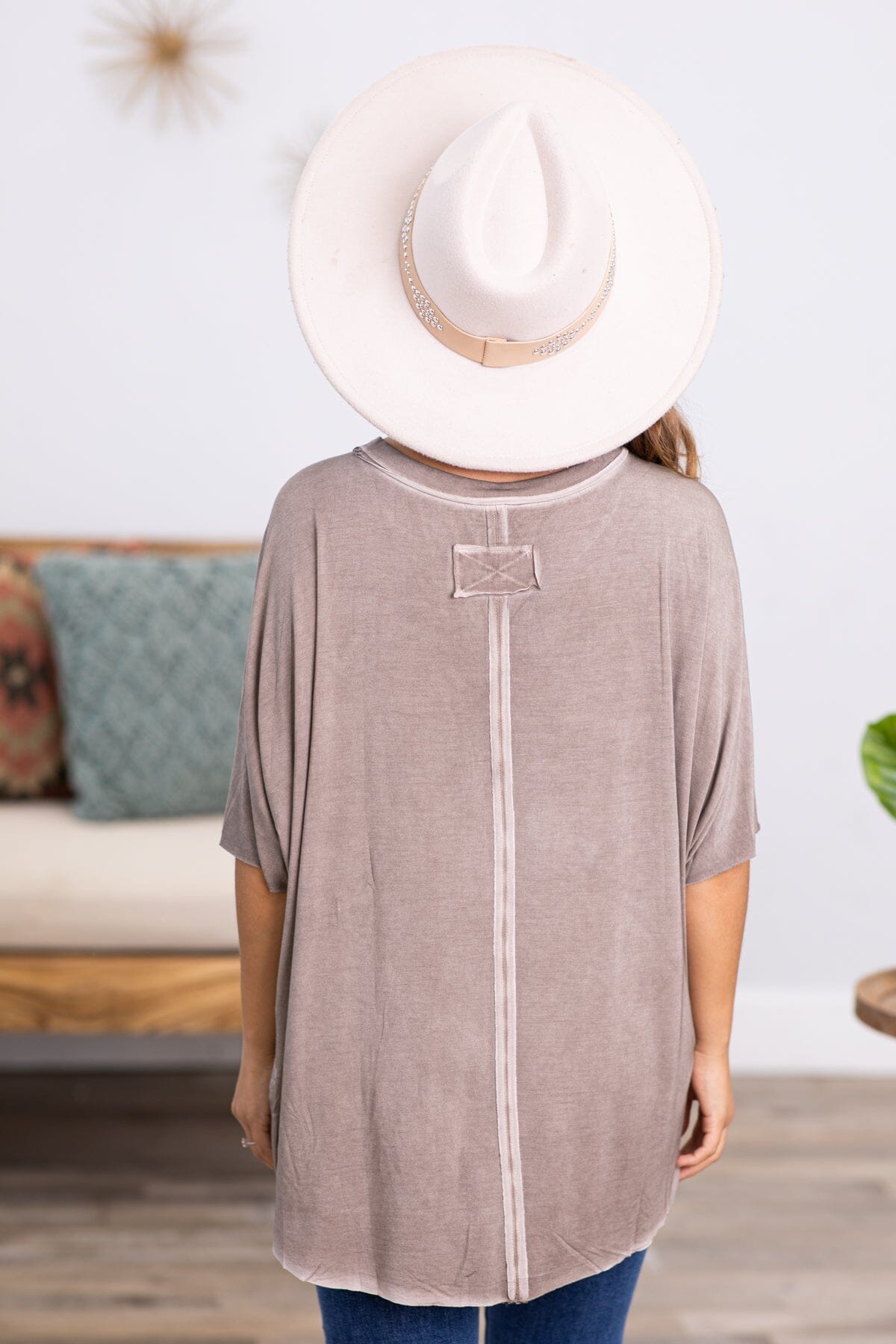 Mocha Washed Dolman Sleeve Top - Filly Flair