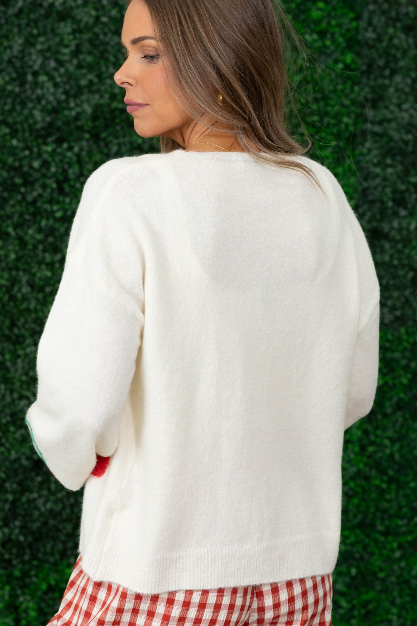 Ivory Cherry Jacquared Bow Tie Cardigan