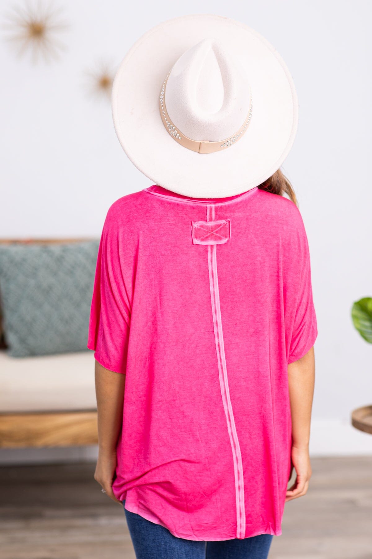Hot Pink Washed Dolman Sleeve Top - Filly Flair