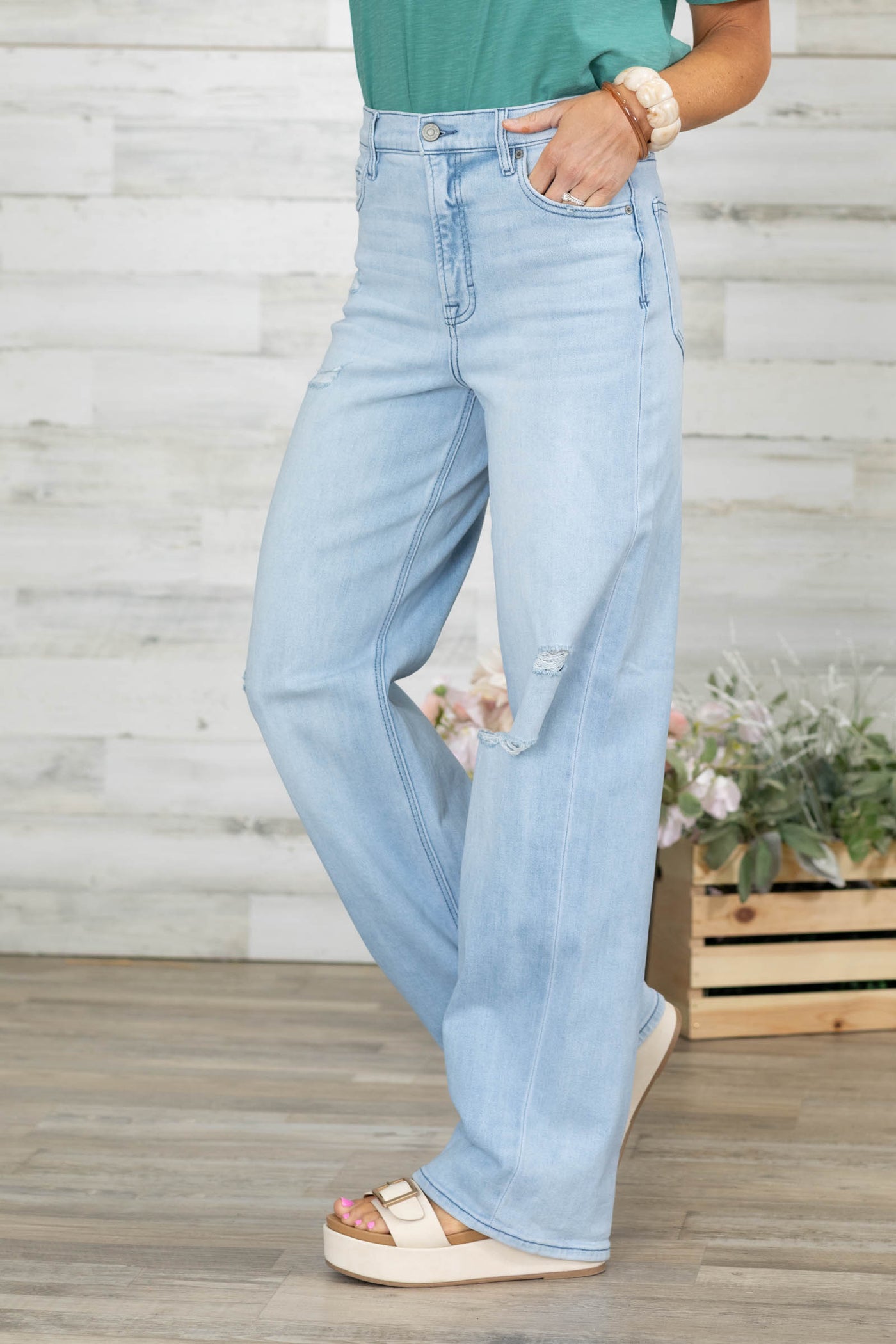 Hidden Light Wash Distressed Dad Jeans