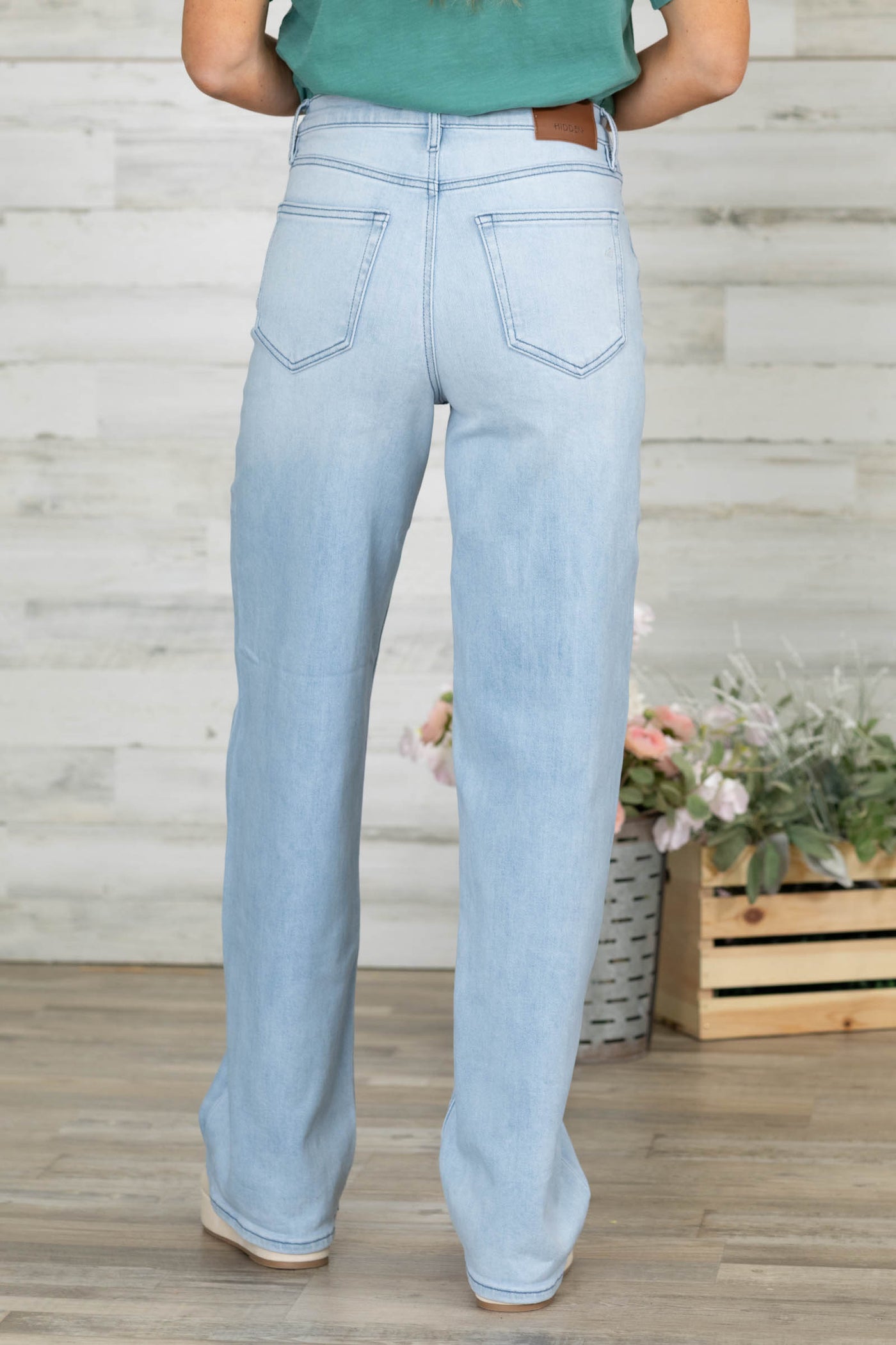 Hidden Light Wash Distressed Dad Jeans