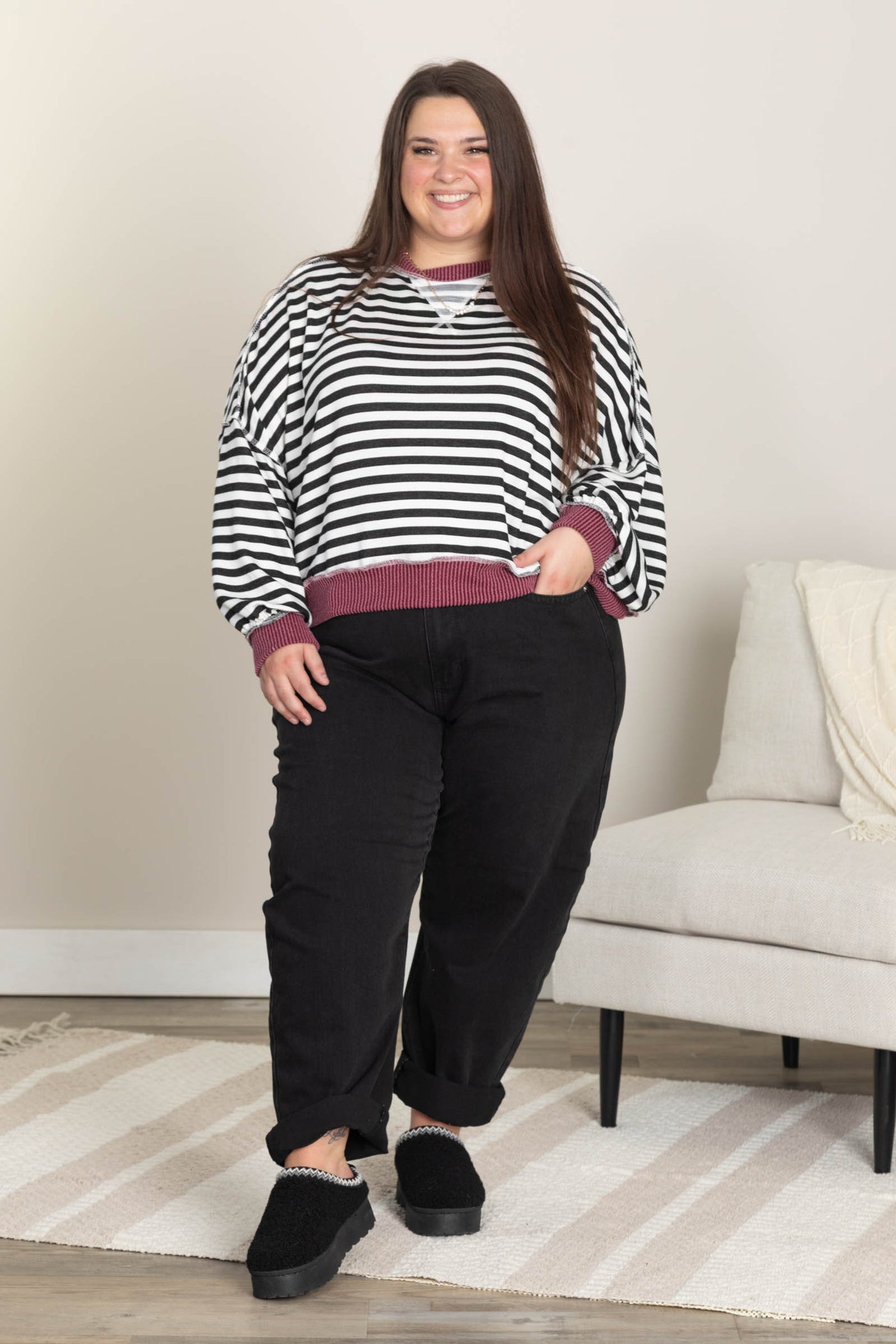 Stripe Drop Shoulder Sweatshirts