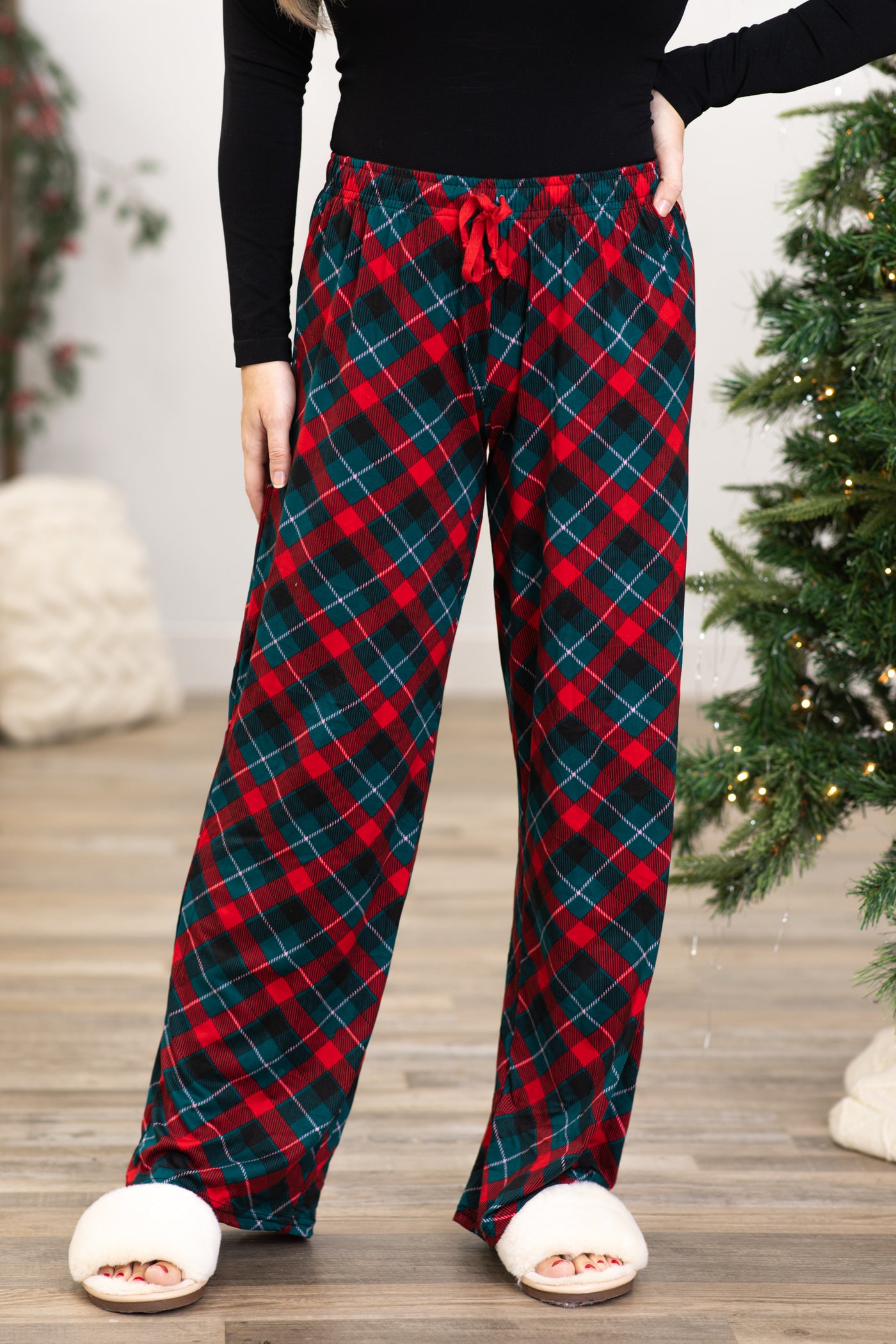 Red and Emerald Green Plaid Lounge Pants · Filly Flair
