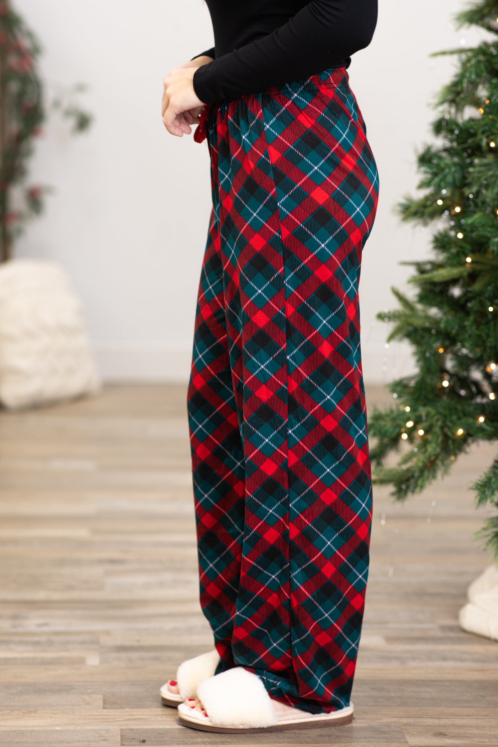 Red and Emerald Green Plaid Lounge Pants