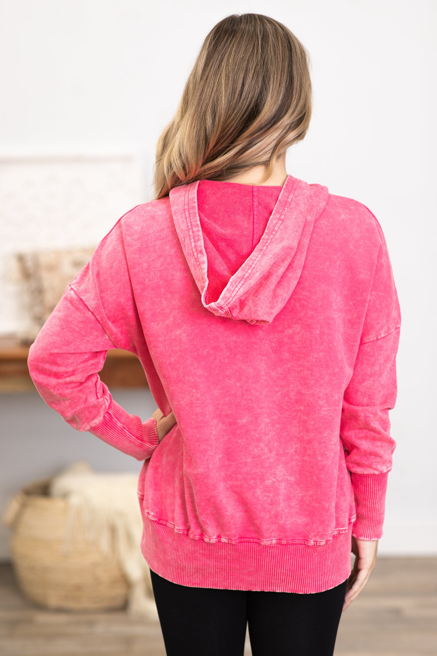 Hot Pink Washed French Terry Hoodie