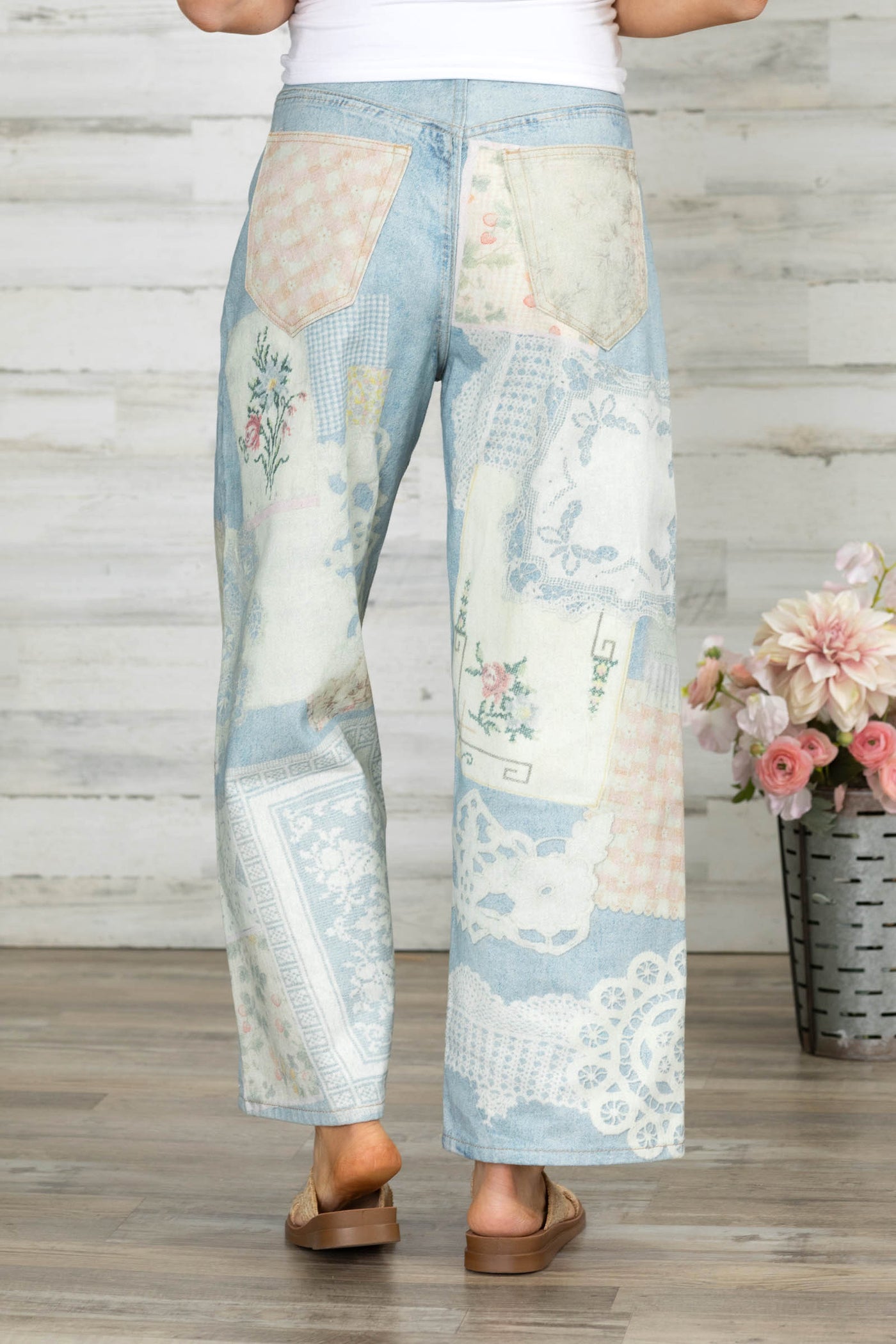 Light Denim Printed Patchwork Jeans