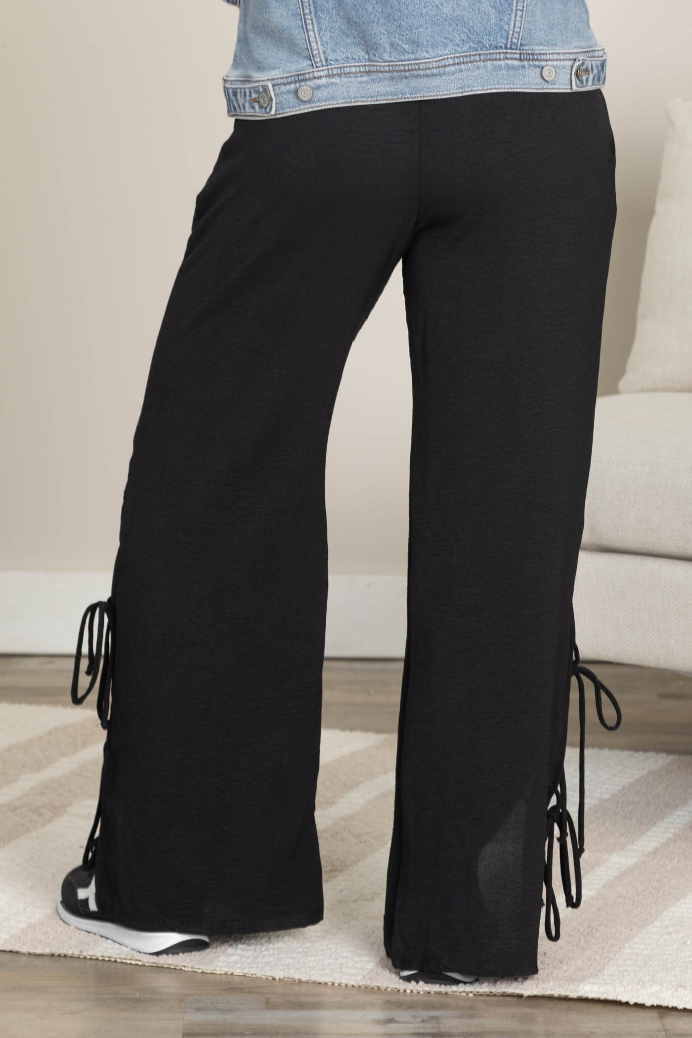 Elastic Waist Wide Leg Pants With Side Ties