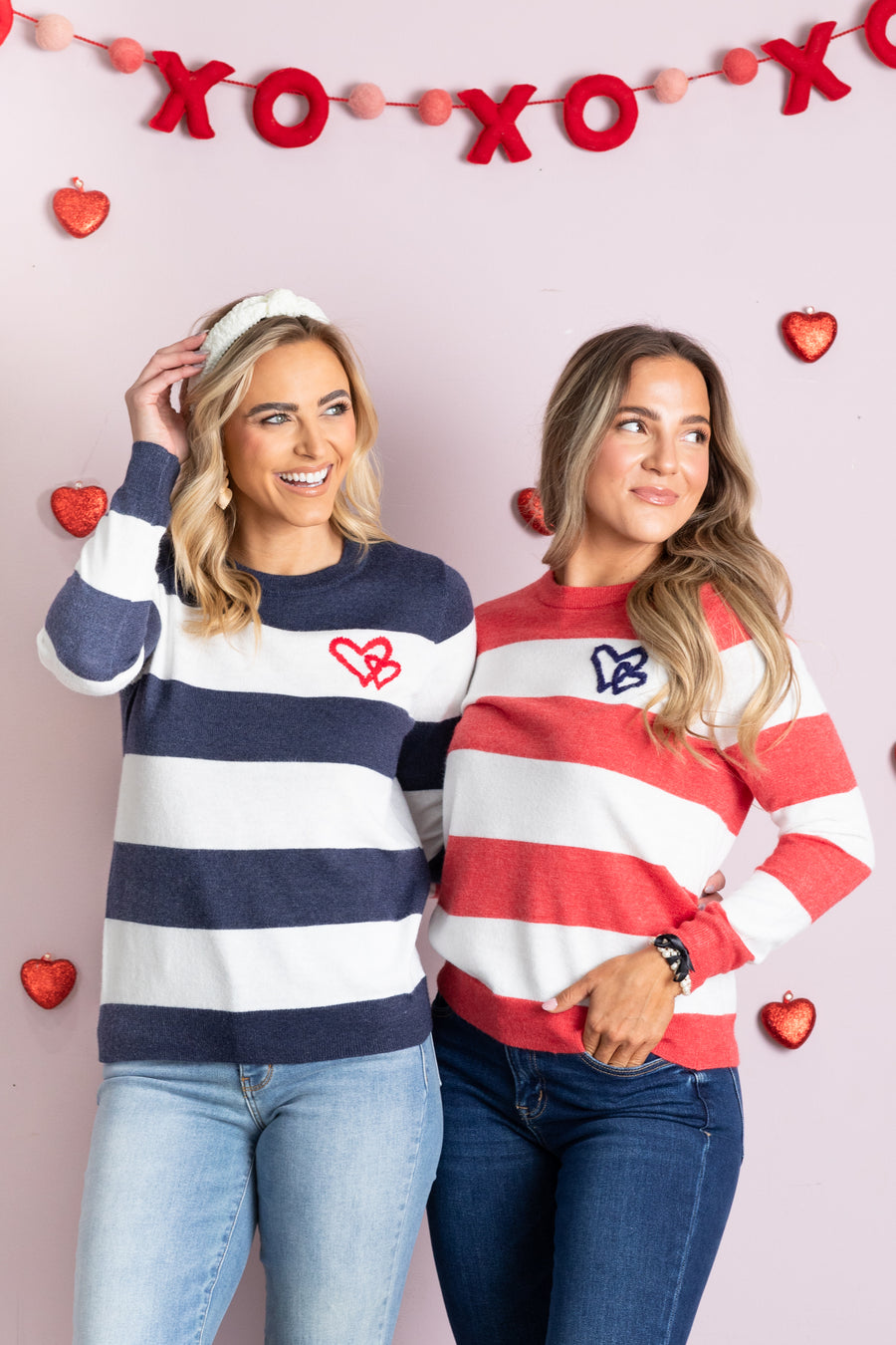 Heart Embroidered Bold Stripe Sweater