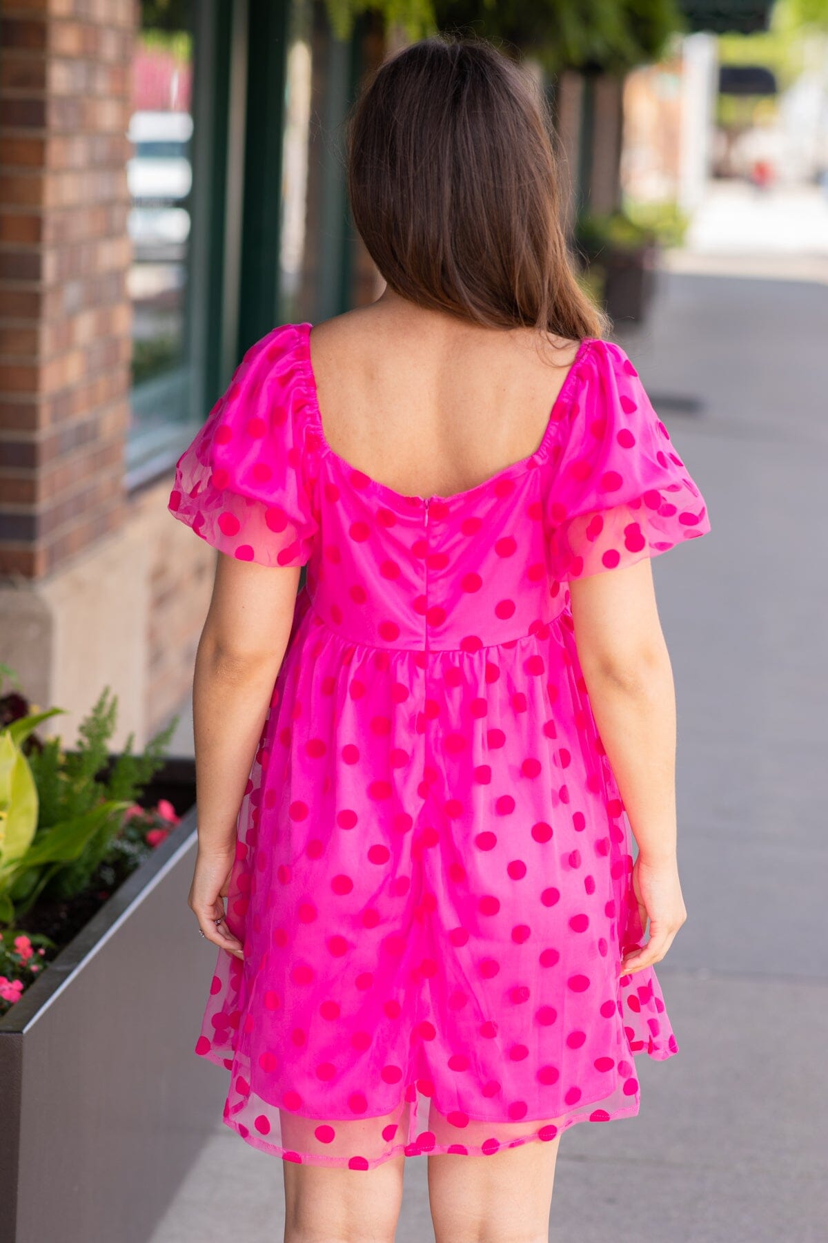 Fuchsia Tonal Dot Print Babydoll Dress - Filly Flair