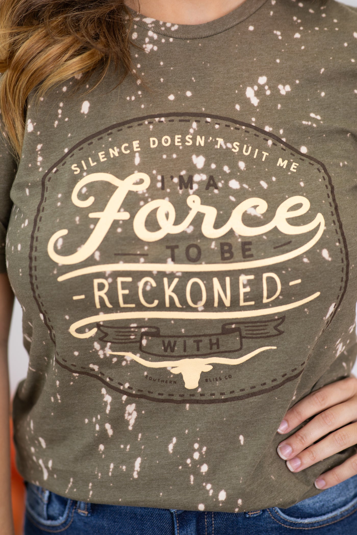 Olive Bleached Force To Reckon Graphic Tee