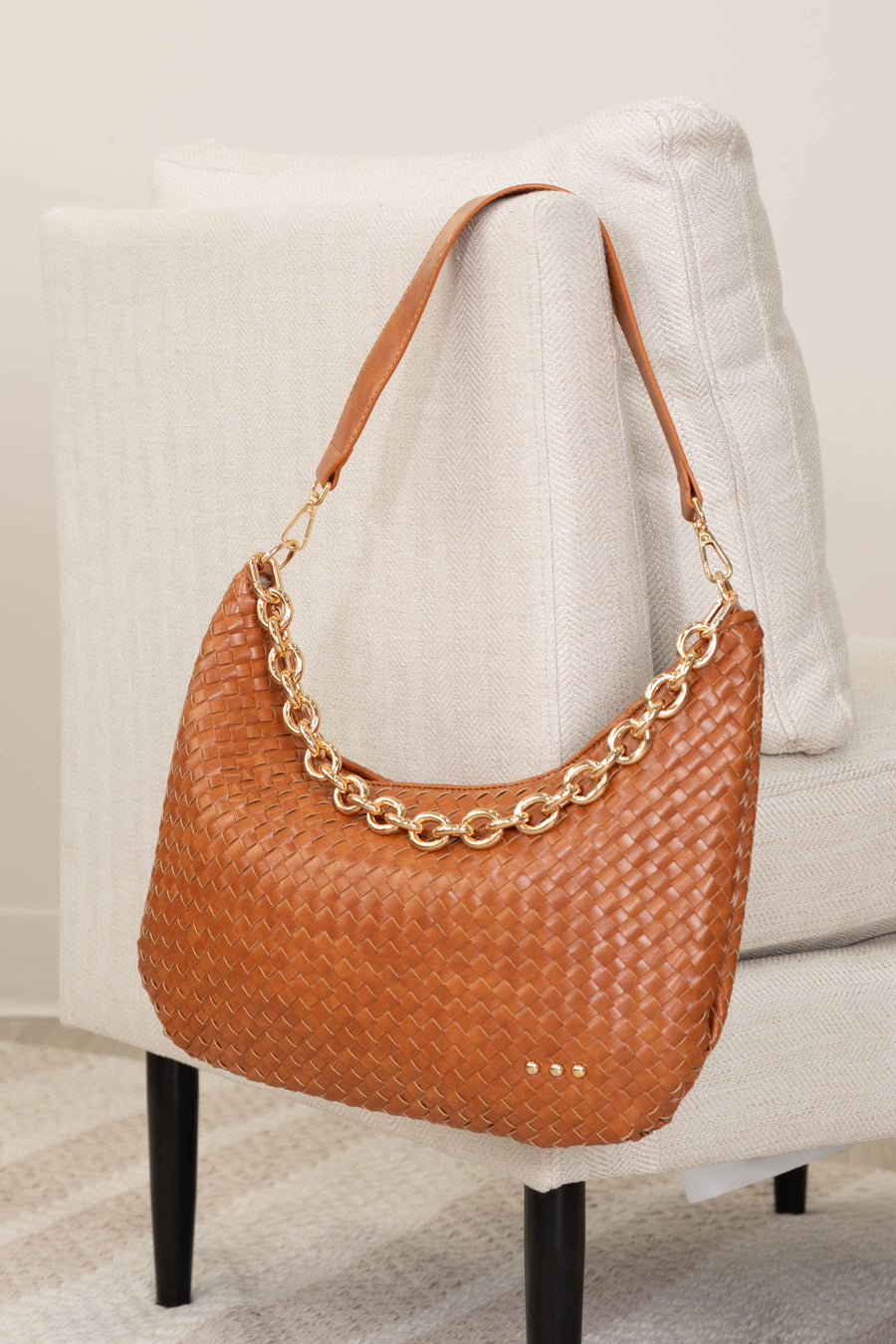 Pretty Simple Camel Sienna Woven Shoulder Bag