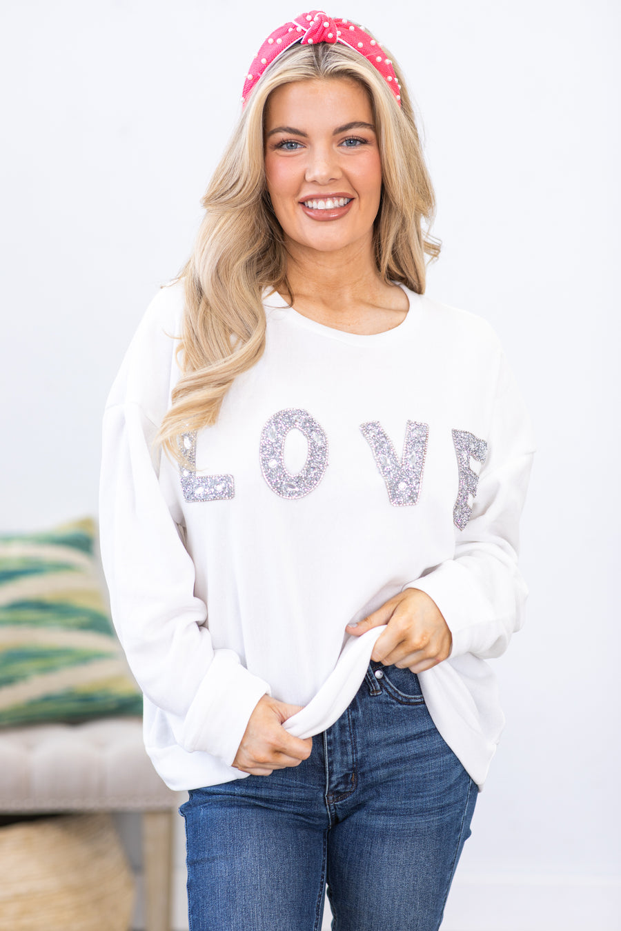 Off White Glitter Love Patch Sweatshirt