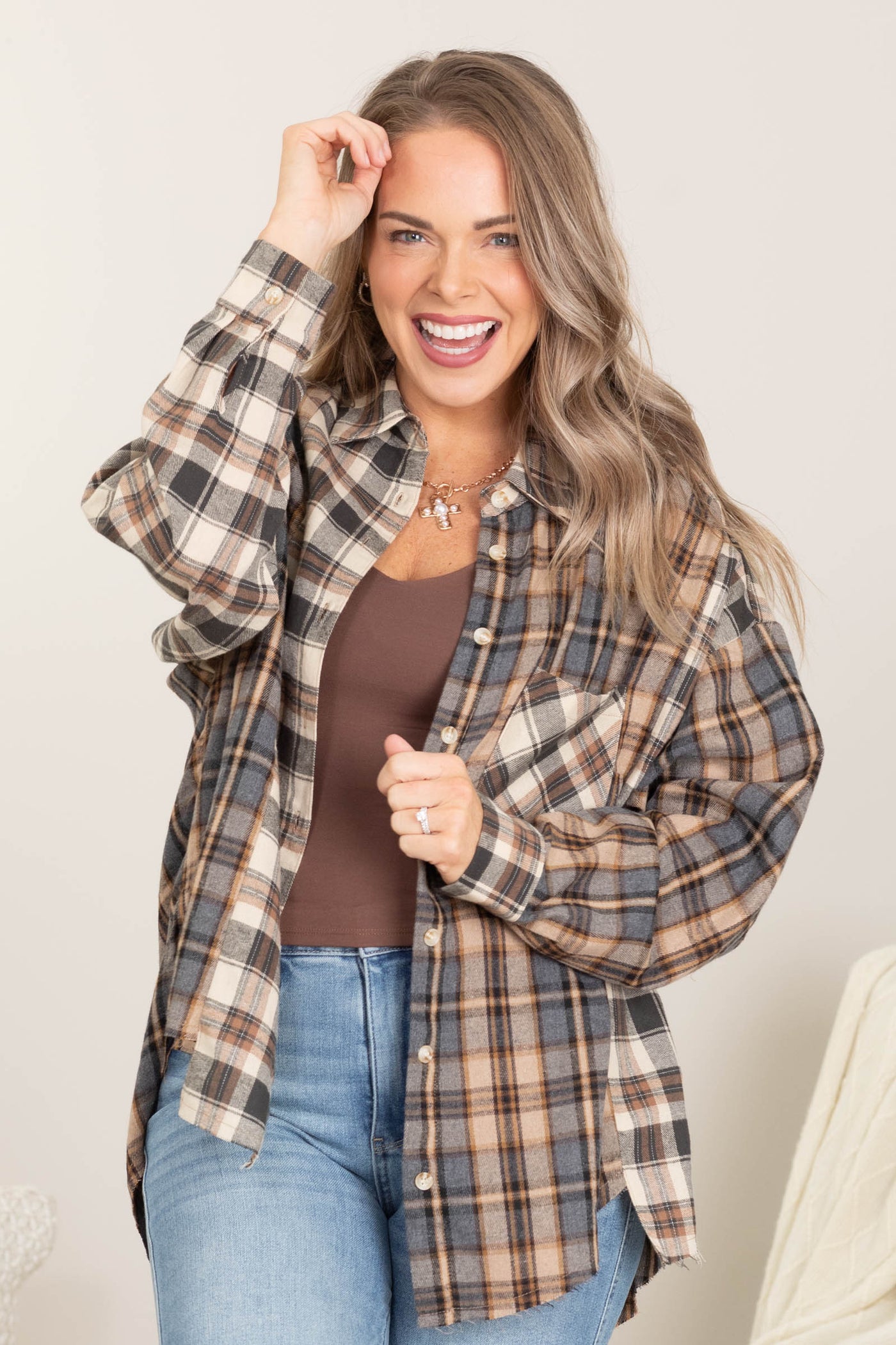 Oat Oversized Flannel Woven Button Up