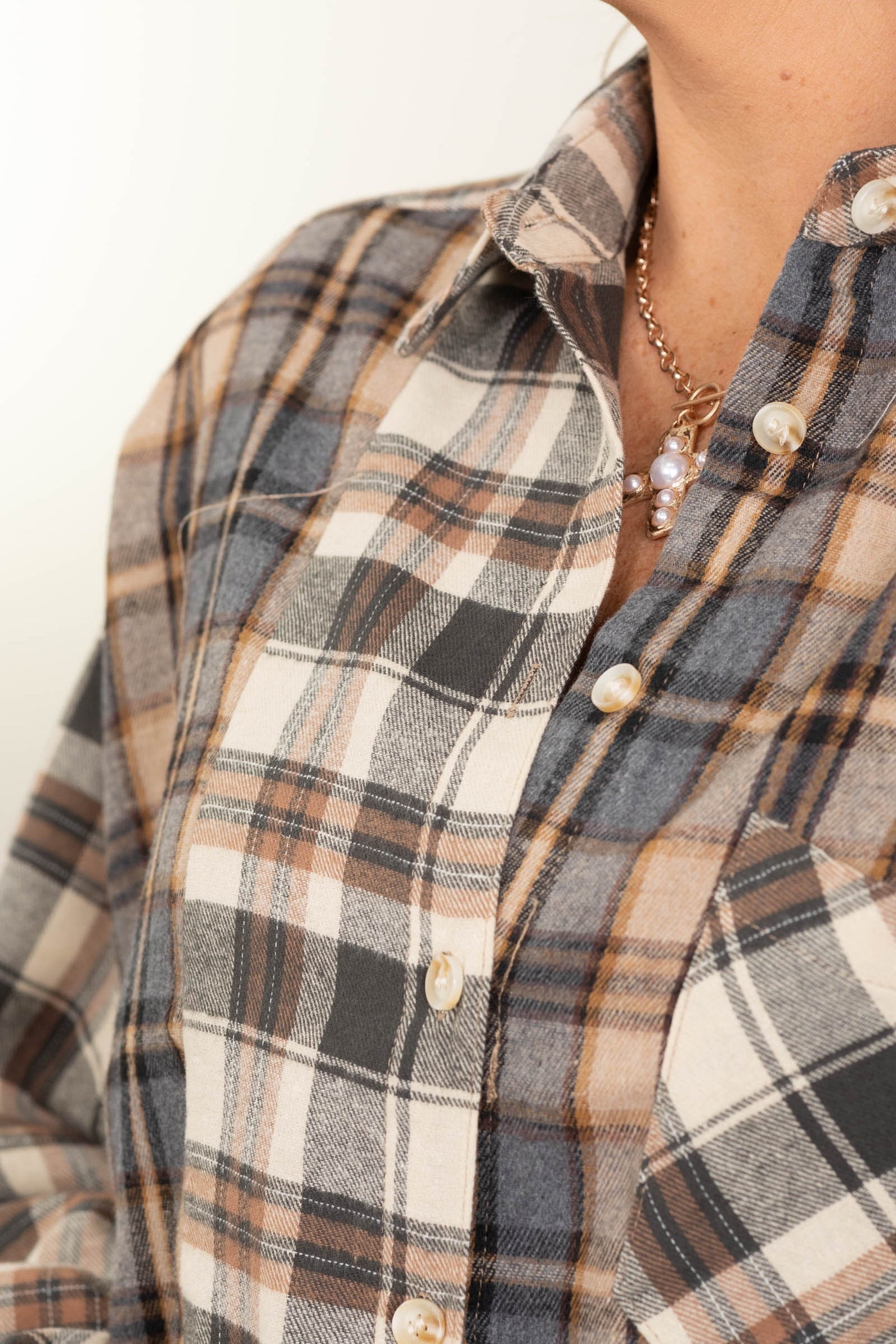 Oat Oversized Flannel Woven Button Up