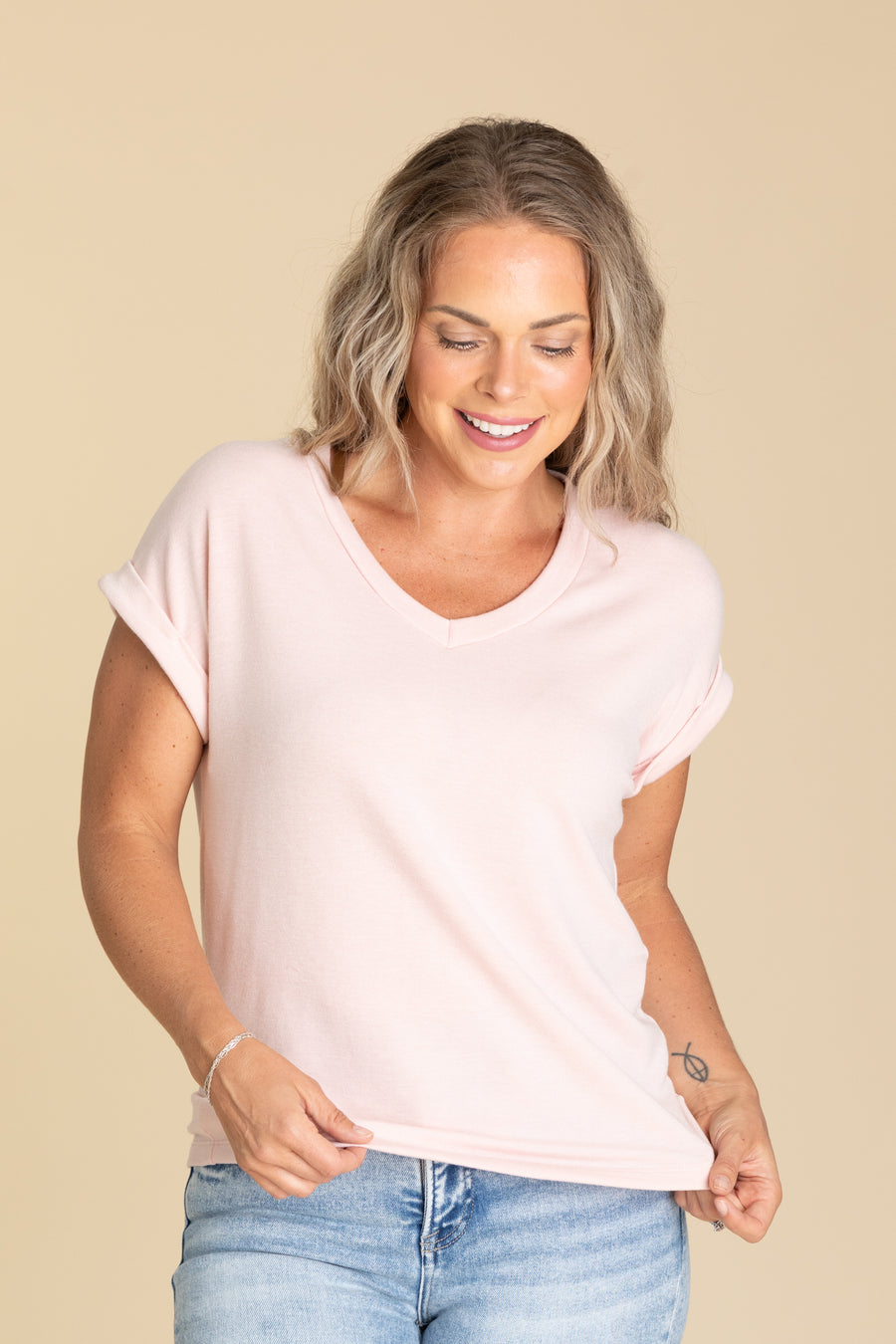 Solid French Knit Short Sleeve Top