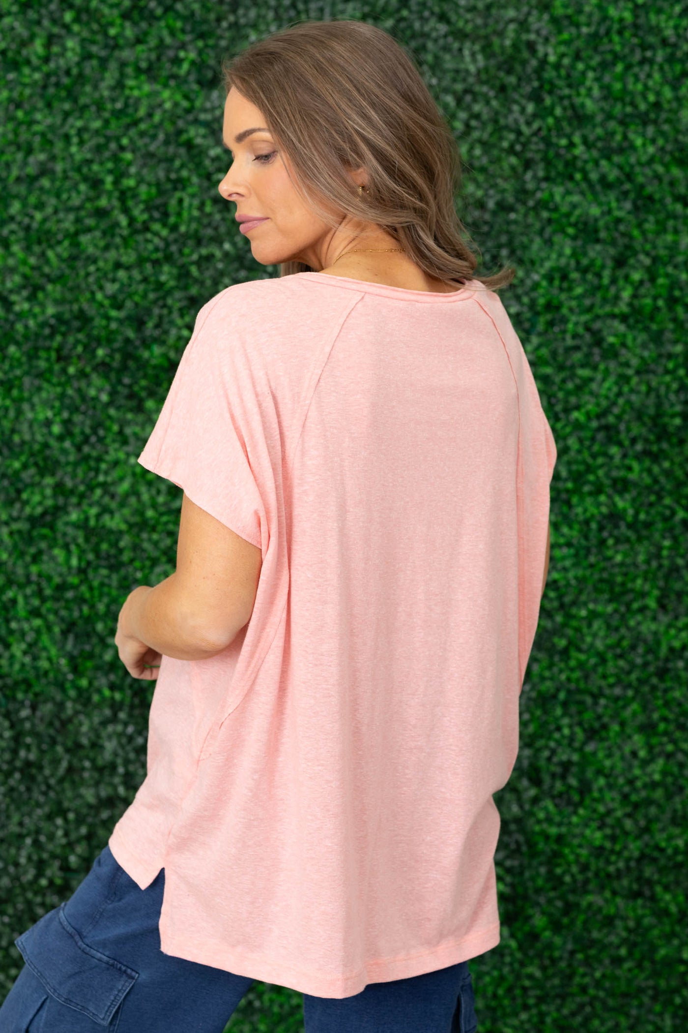 Scoop Neck Oversized Tee with Side Slits